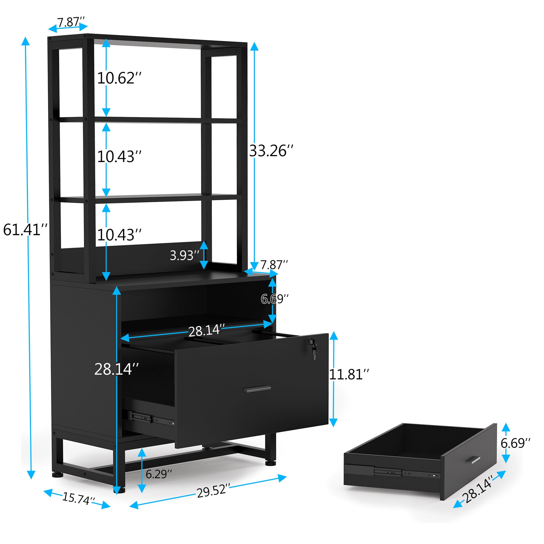 Vertical File Cabinet, 2-Drawer Filing Cabinet with Open Shelves (cm)