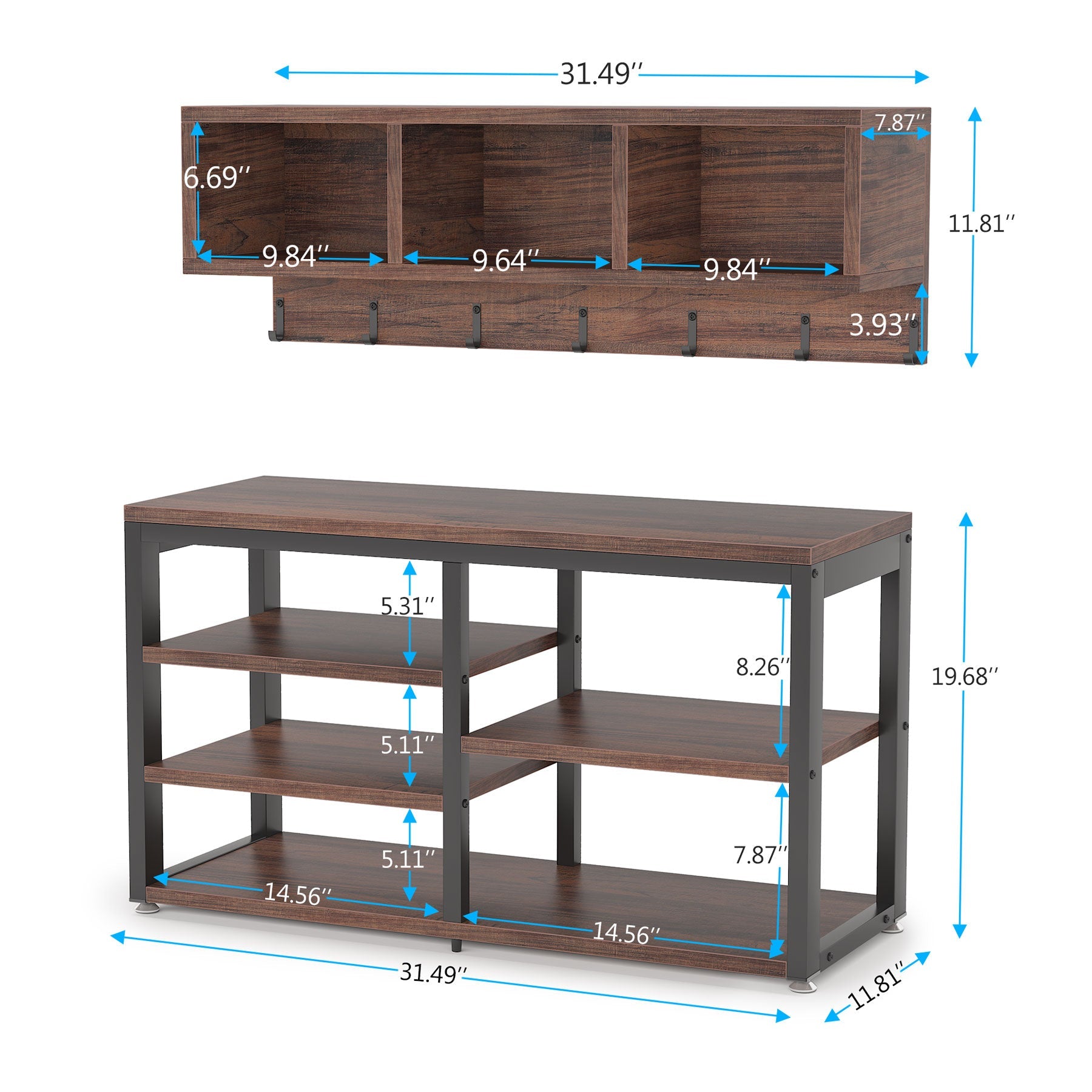 5 CM 1 Coat Rack Shoe Bench Set, Hall Tree with Wall Mounted Shelf