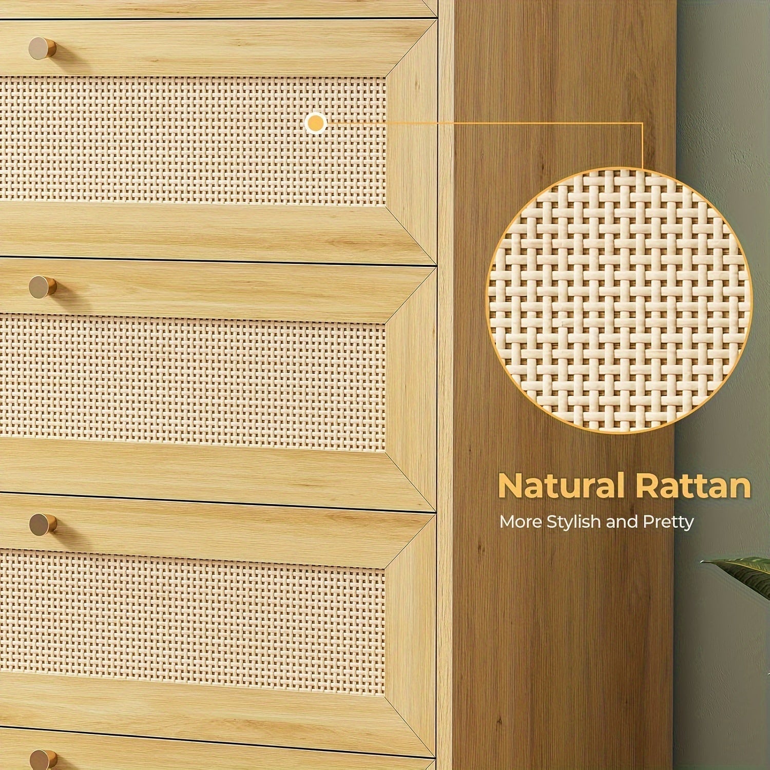 Modern Tall Bedroom Dresser Rattan Dresser For Bedroom With 5 Drawer Chest Of Drawers For Living Room