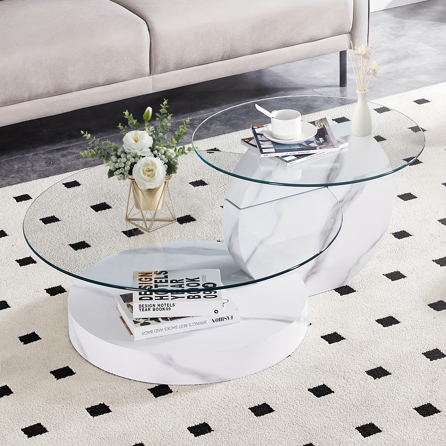 Tempering Glass Coffee Tables For Living Room Round Coffee Tables Modern Double Layer Round Table Circle Coffee Table For Small Space Home Office, Durable And Not Easily Broken, With A Modern And Fashionable Design Feel (35.4