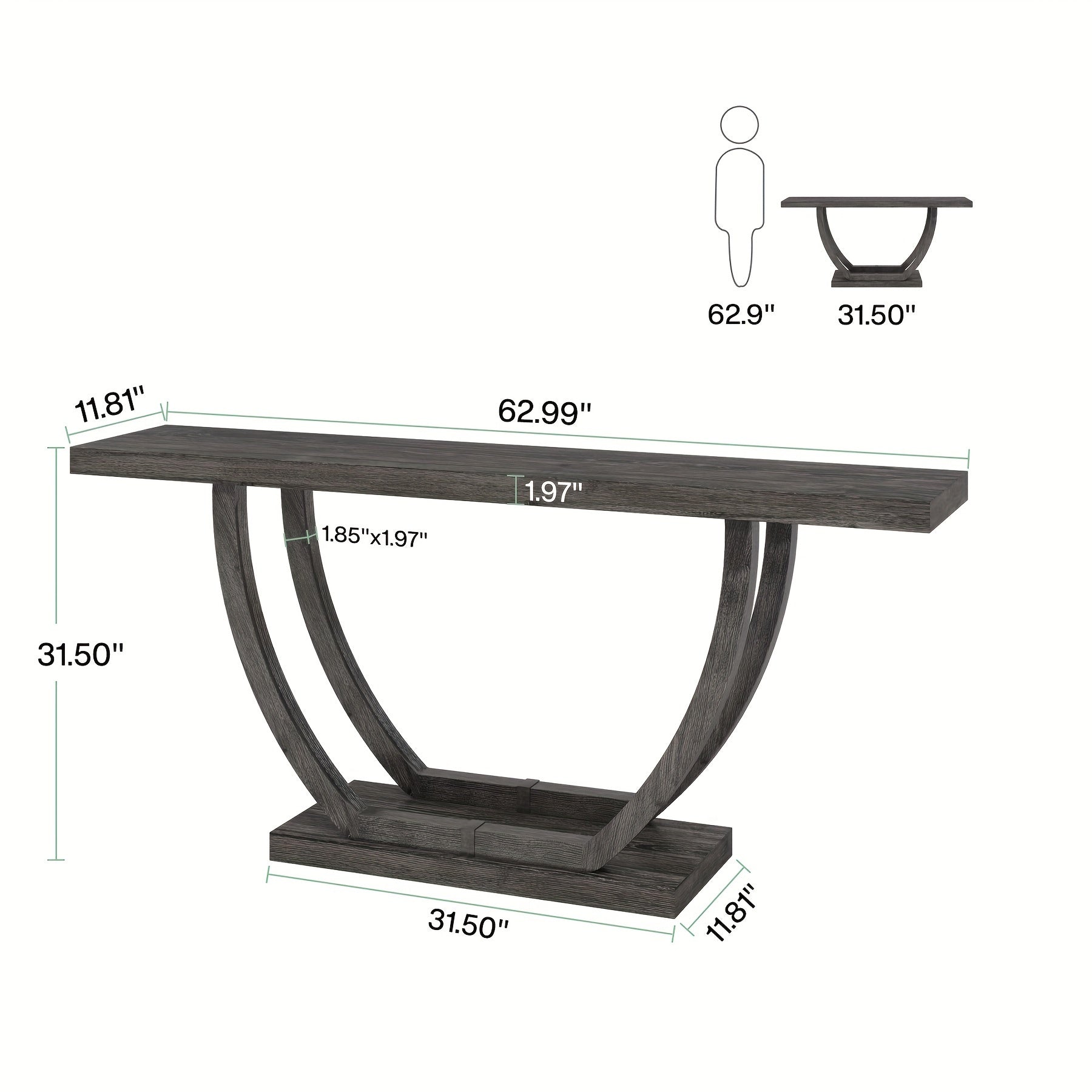 160 cm Farmhouse Console Table for Entryway, Wood Entry Foyer Table for Entrance, Narrow Long Sofa Table Behind Couch with Metal Legs for Living Room