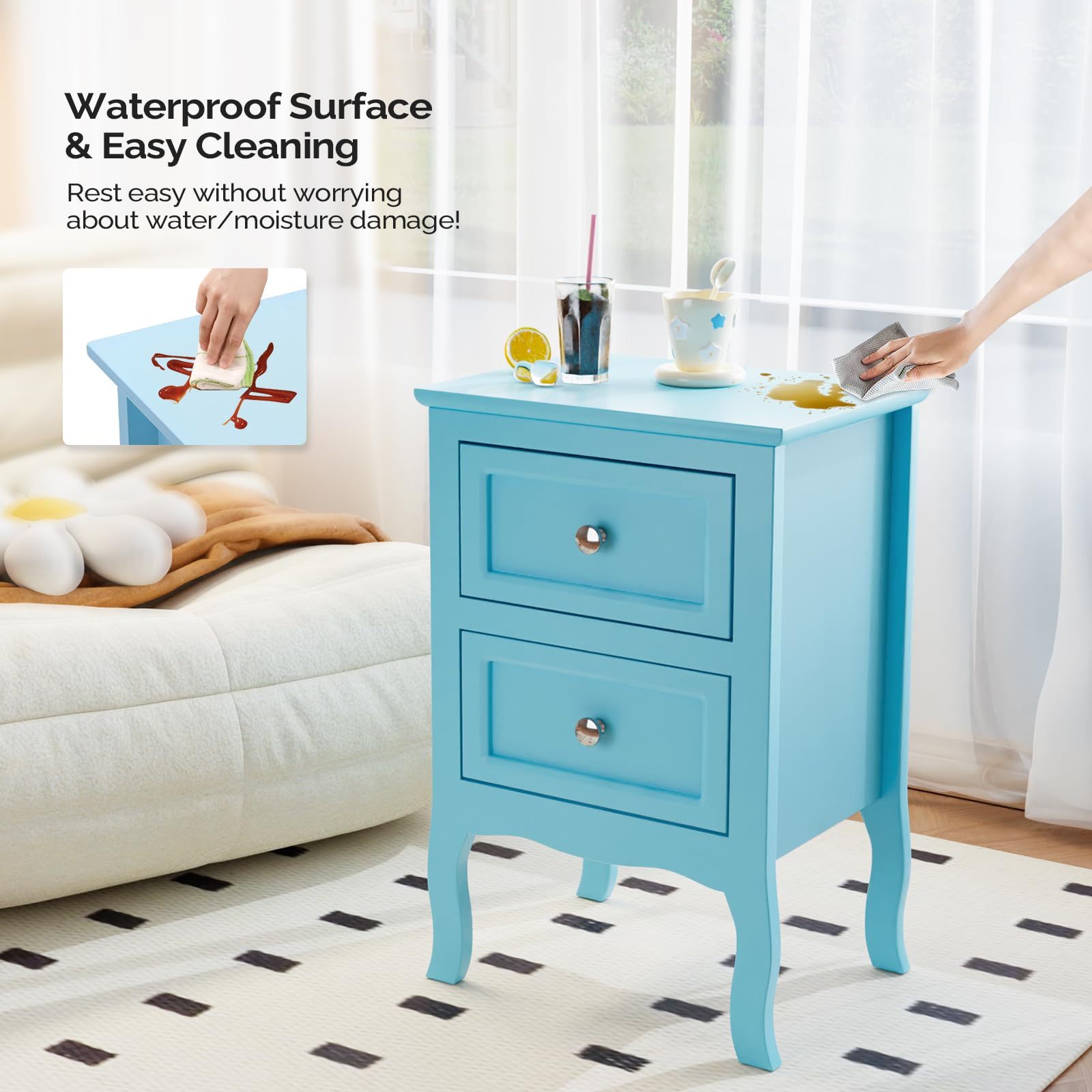 Nightstand with 2 Drawers, Night Stands for Bedrooms, Small Bed Side Table/ Night Stand with Drawers for Small Spaces