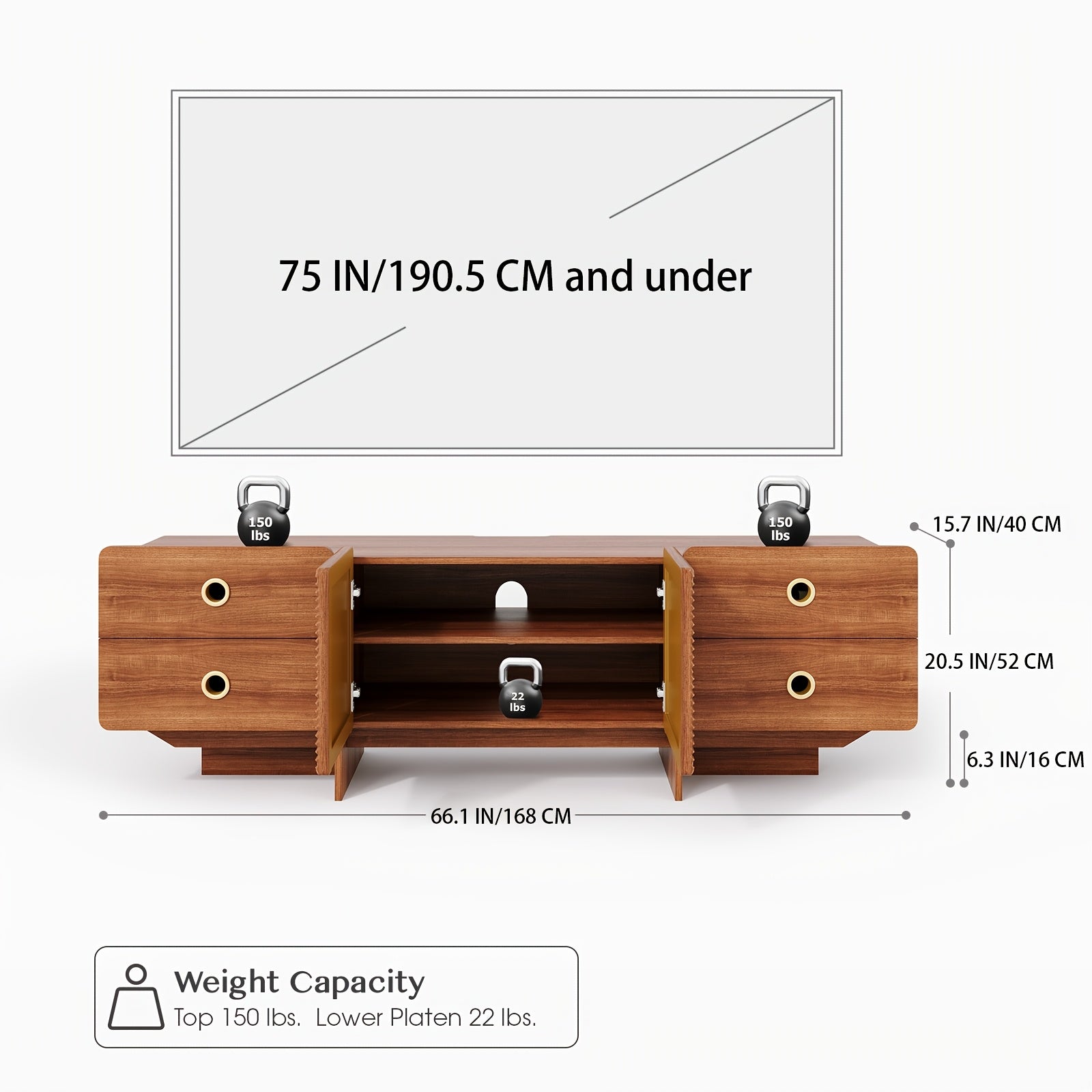 168cm Medieval Modern TV Cabinet, Can Hold 75 Inch TV, Entertainment Center with 4 Drawers, Wooden TV Cabinet with Storage Cabinet, Living Room Bedroom Entertainment Center, TV Media Console, Cherry Color