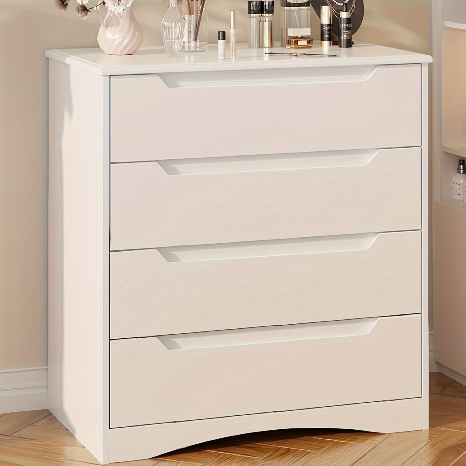 Dresser For Bedroom, 3 Drawers Dresser, 4 Chest Of Drawers, 5 Drawers Chest, White Dresser For Dedroom With Embedded Handle, Sturdy Anti-Tripping Device, Chest Of Drawers With Large Storage Capacity For Hallway, Office, Livin