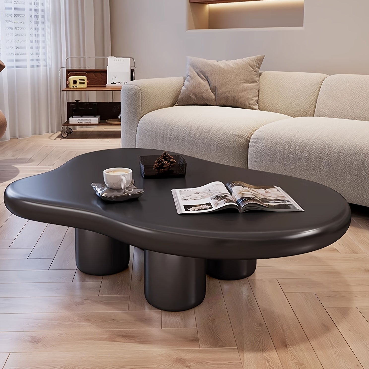 Cloud Coffee Table Modern Coffee Table with 4 Legs Irregular Coffee Table Cute Coffee Table Free Shape Coffee Table for Living Room Bedroom