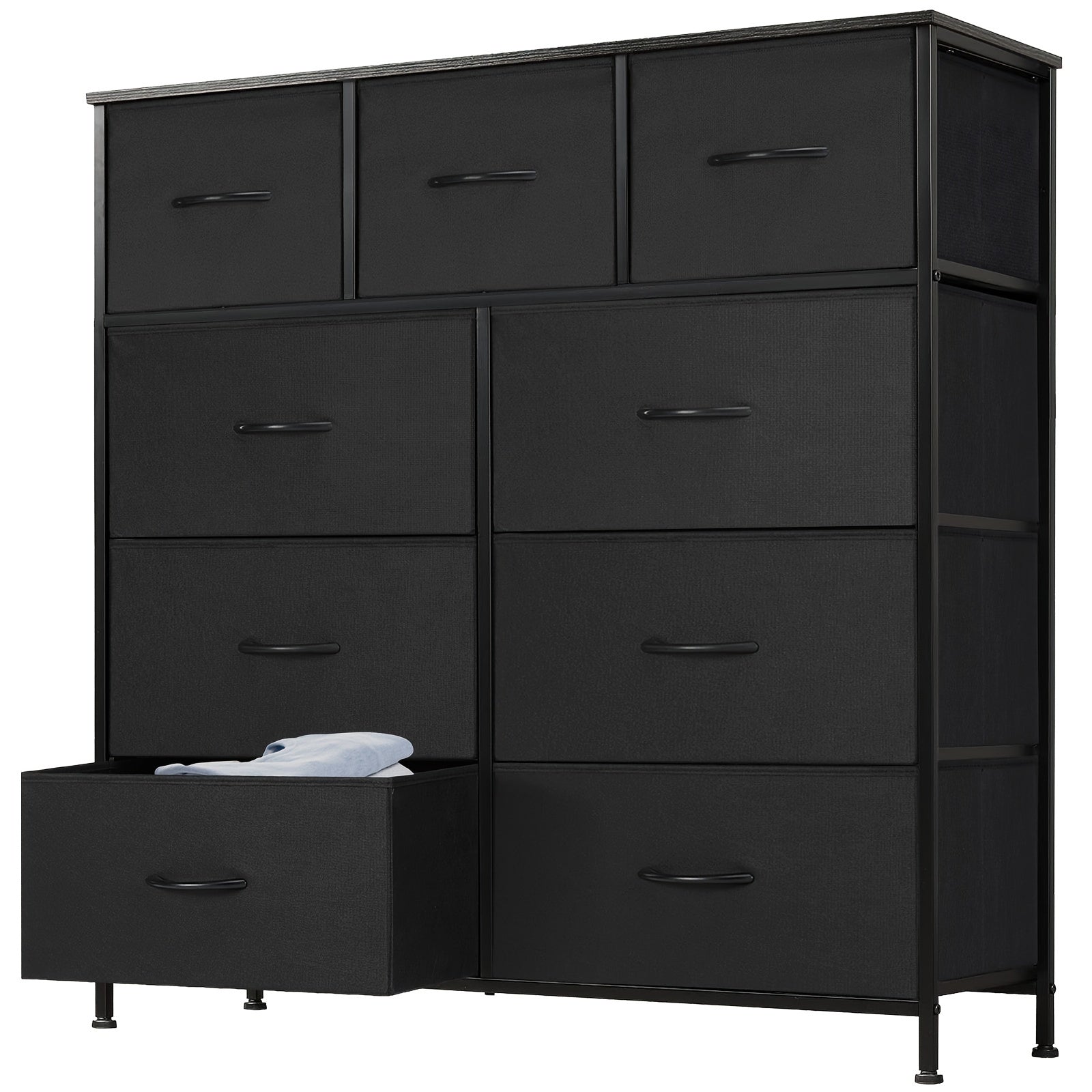 Dresser for Bedroom, 9 Storage Drawers, Tall Fabric Closet Chests Organizer Tower Furniture with Wooden Top Metal Frame for Clothes, Living Room, Hallway, Entryway