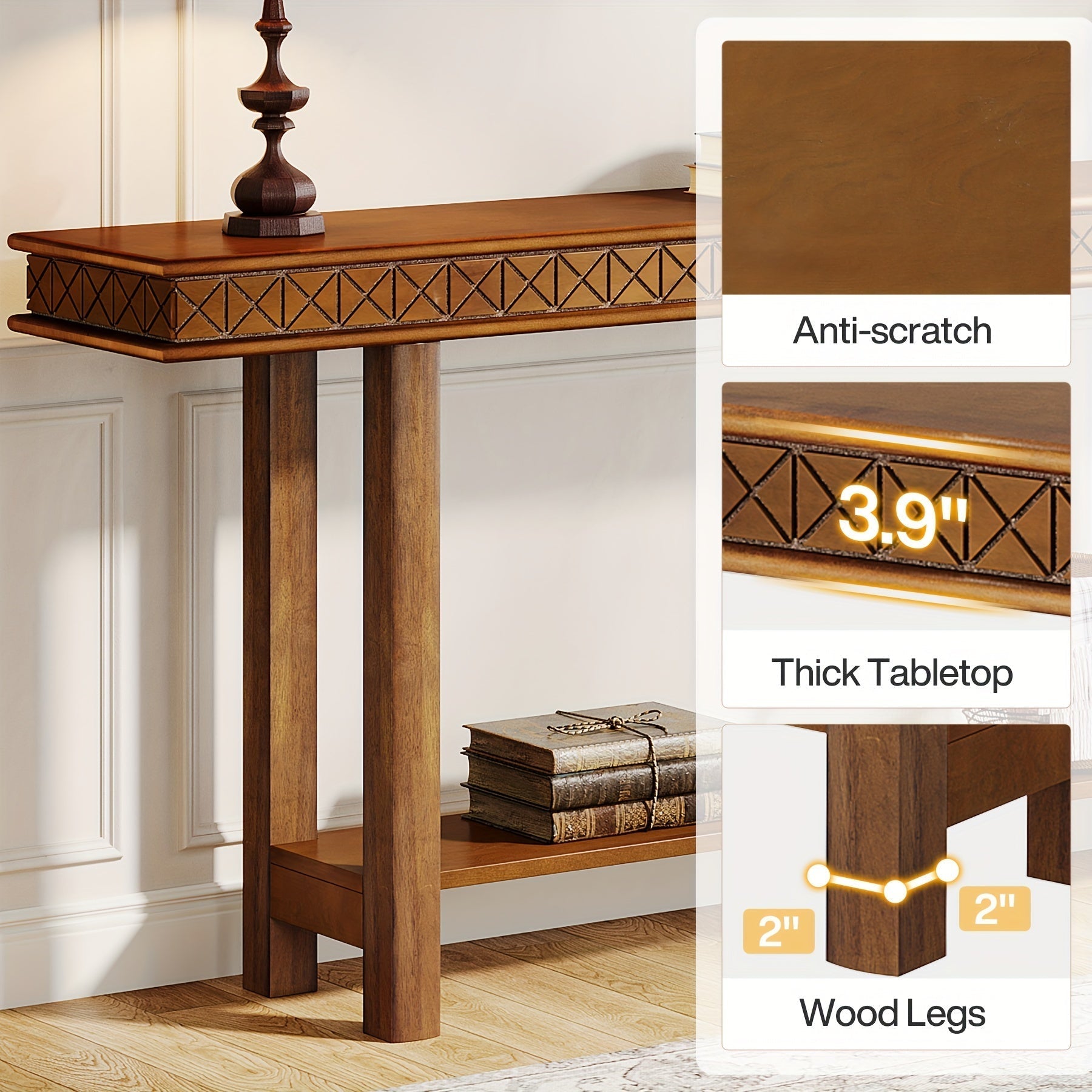 180 cm Extra Long Console Table, Wood Sofa Table Behind Couch Narrow Long, 2-Tier Entryway Accent Table with Storage for Living Room, Hallway, Entrance, Foyer