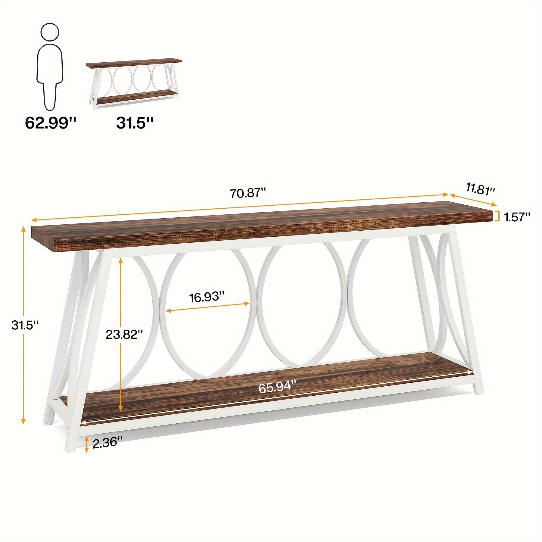 180 cm Extra Long Console Table, Industrial Sofa Table Behind Couch with 2 Tier Storage Shelf, Narrow Entryway Hallway Accent Table for Living Room