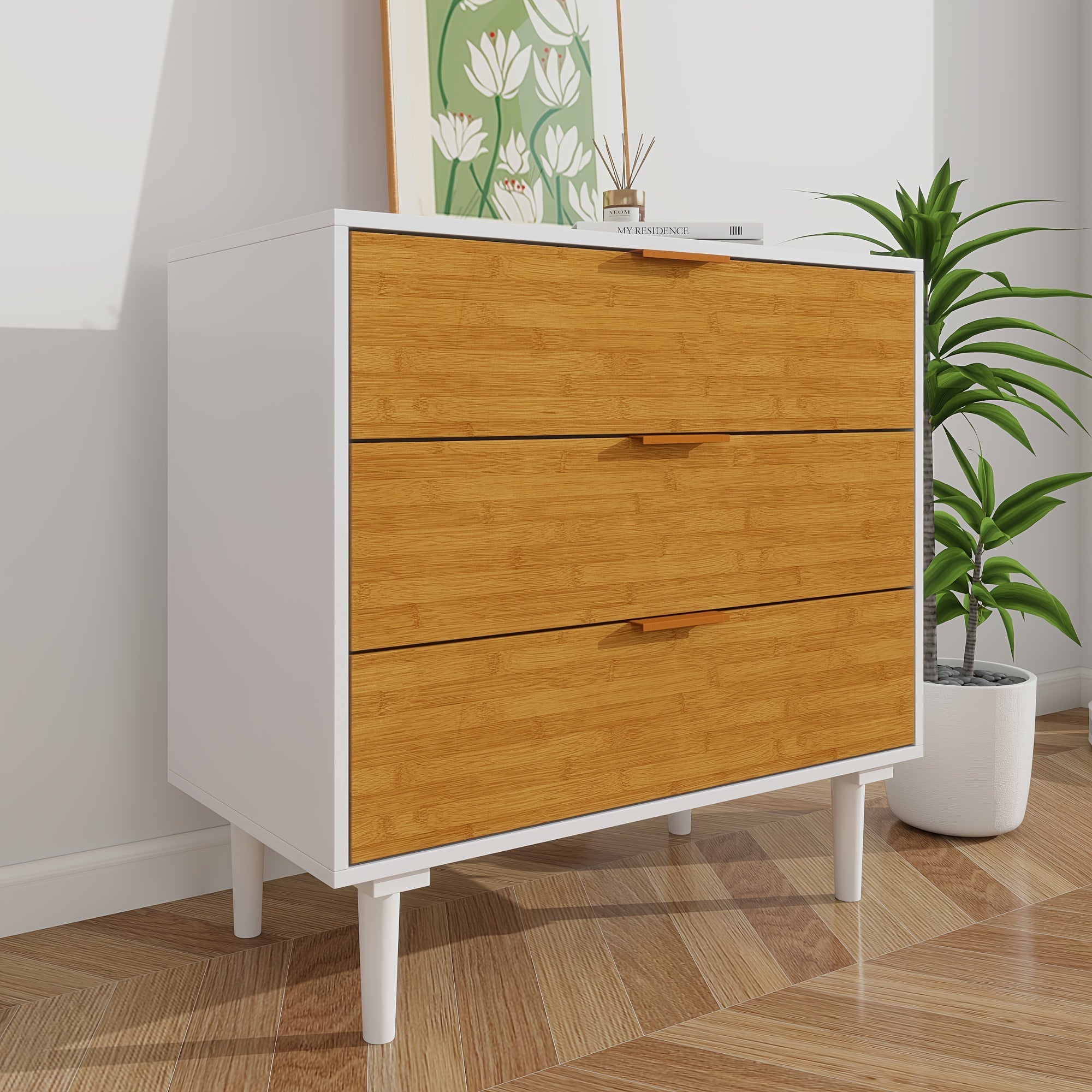 3 Drawer Dresser for Bedroom, Wood Storage Small Dresser Organizer, Modern Chest Of Drawers, for Living Room Hallway Closet Bedroom