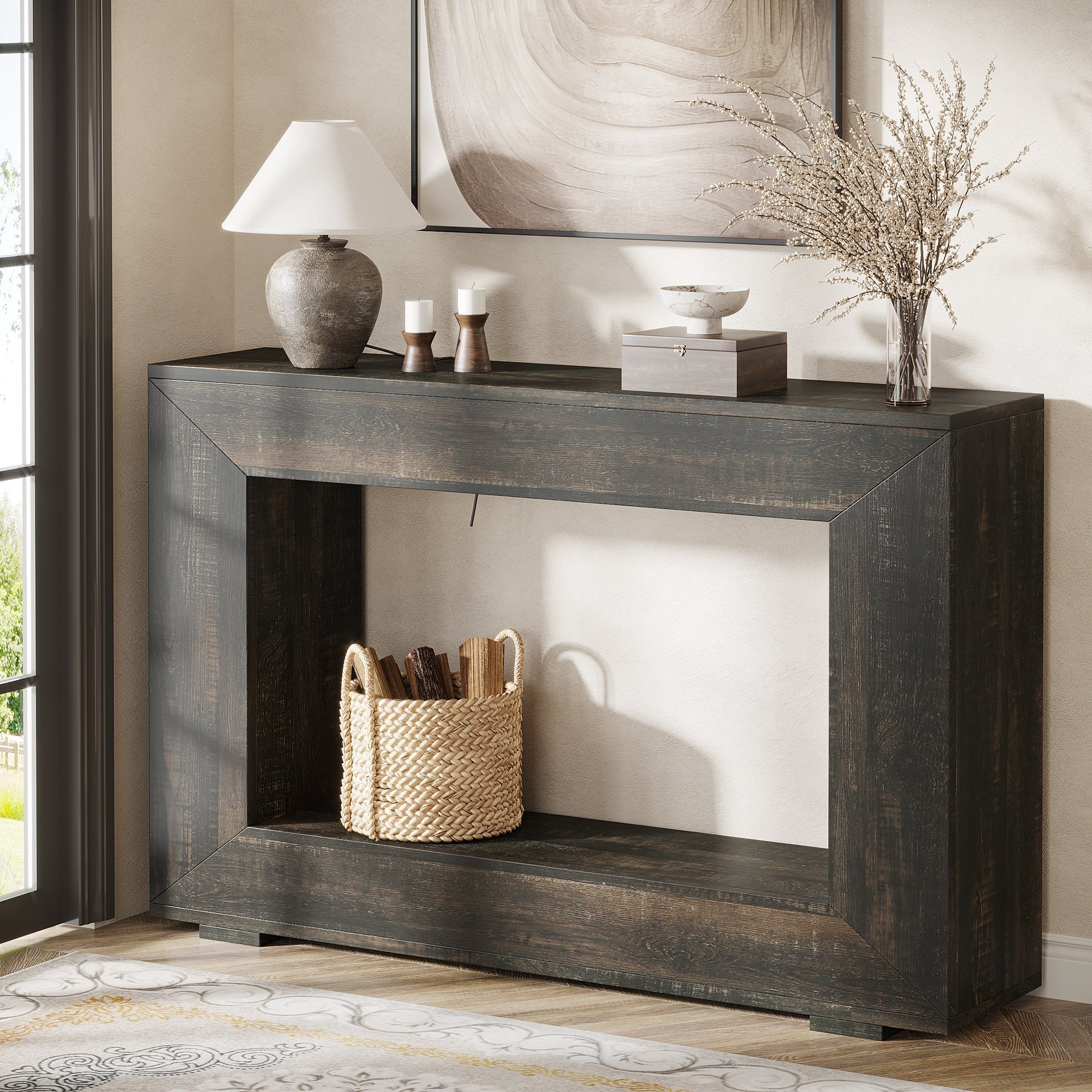 Farmhouse Console Table, 120 cm Wood Entryway Sofa Table with Storage