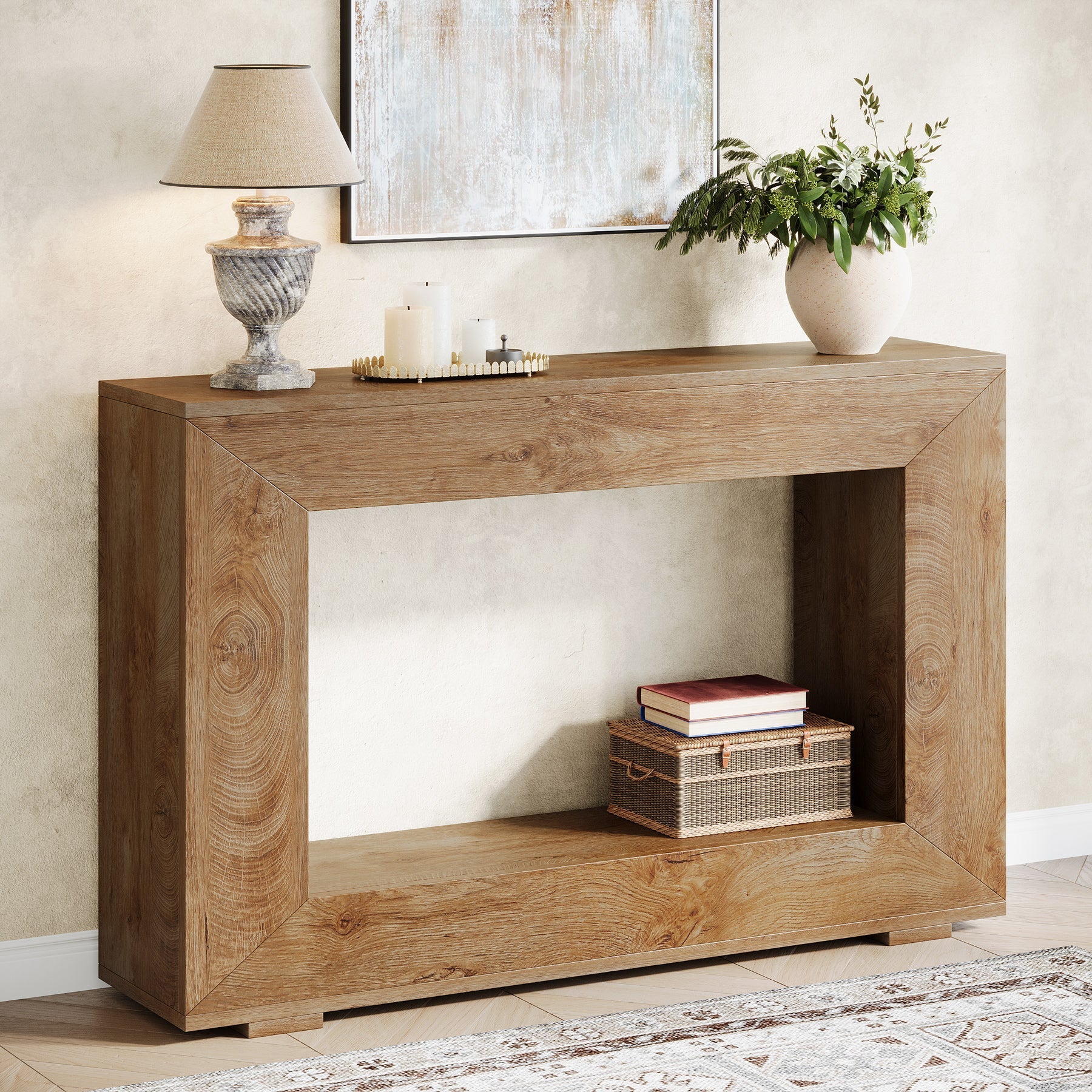 Farmhouse Console Table, 120 cm Wood Entryway Sofa Table with Storage