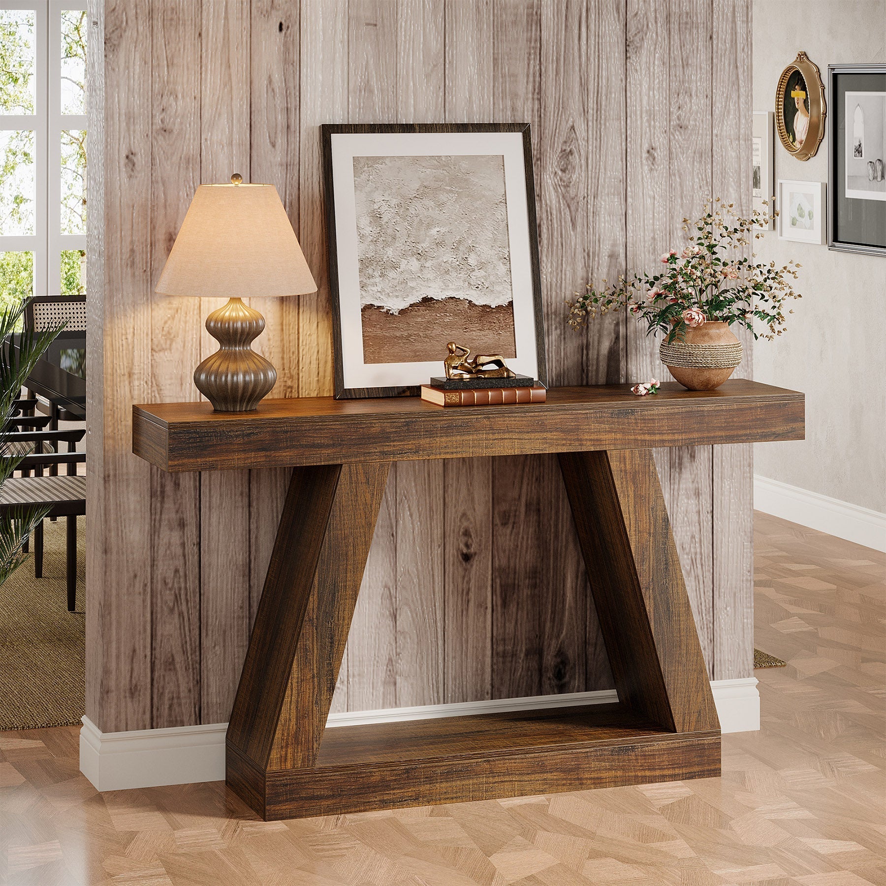 Farmhouse Console Table, 140 cm Sofa Table with Storage