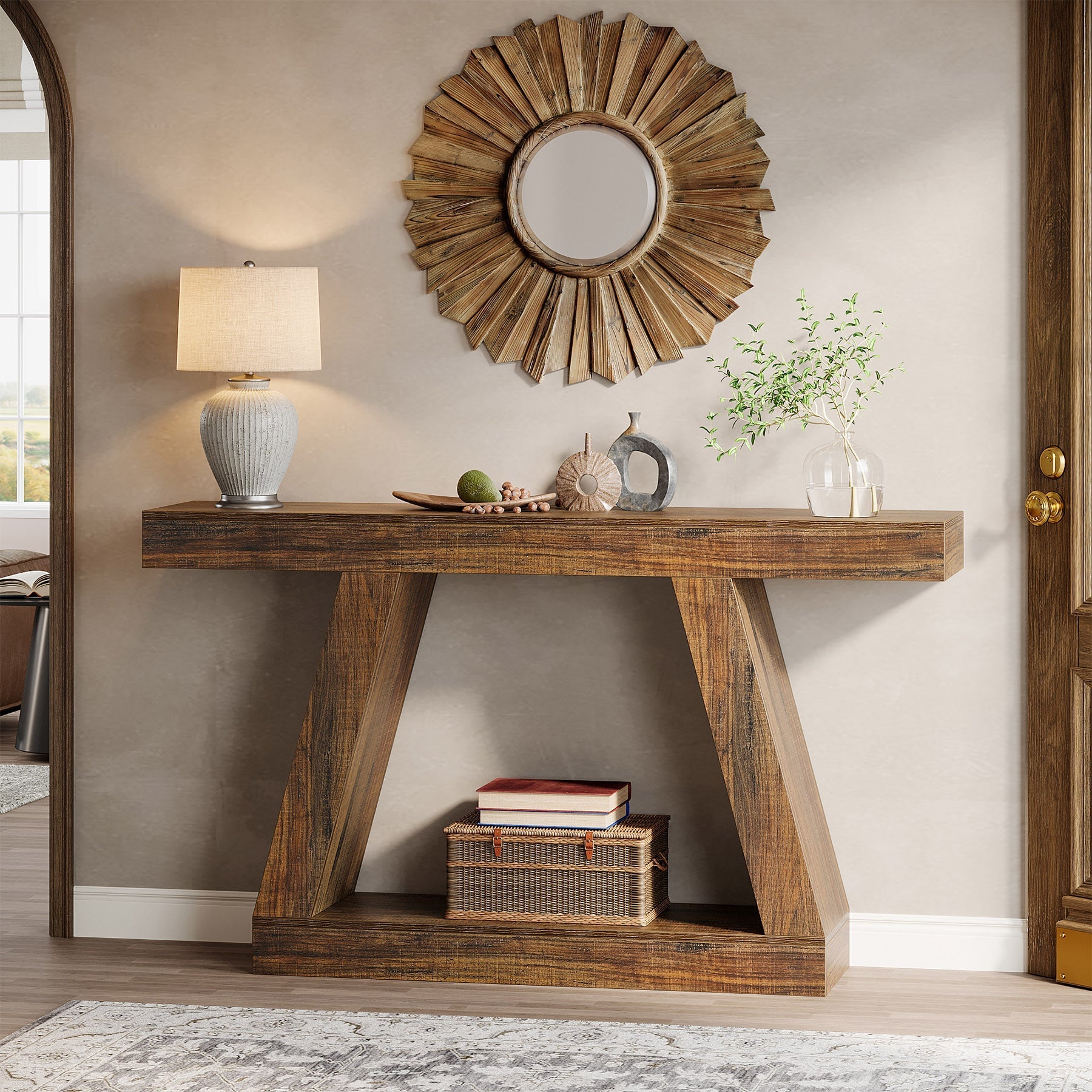 Farmhouse Console Table, 140 cm Sofa Table with Storage