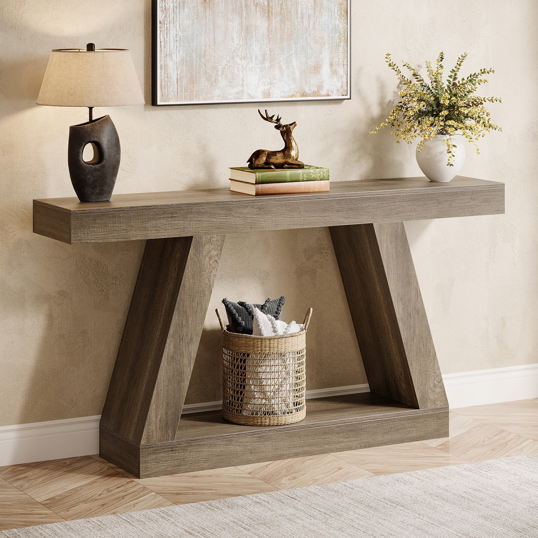 Farmhouse Console Table, 140 cm Sofa Table with Storage