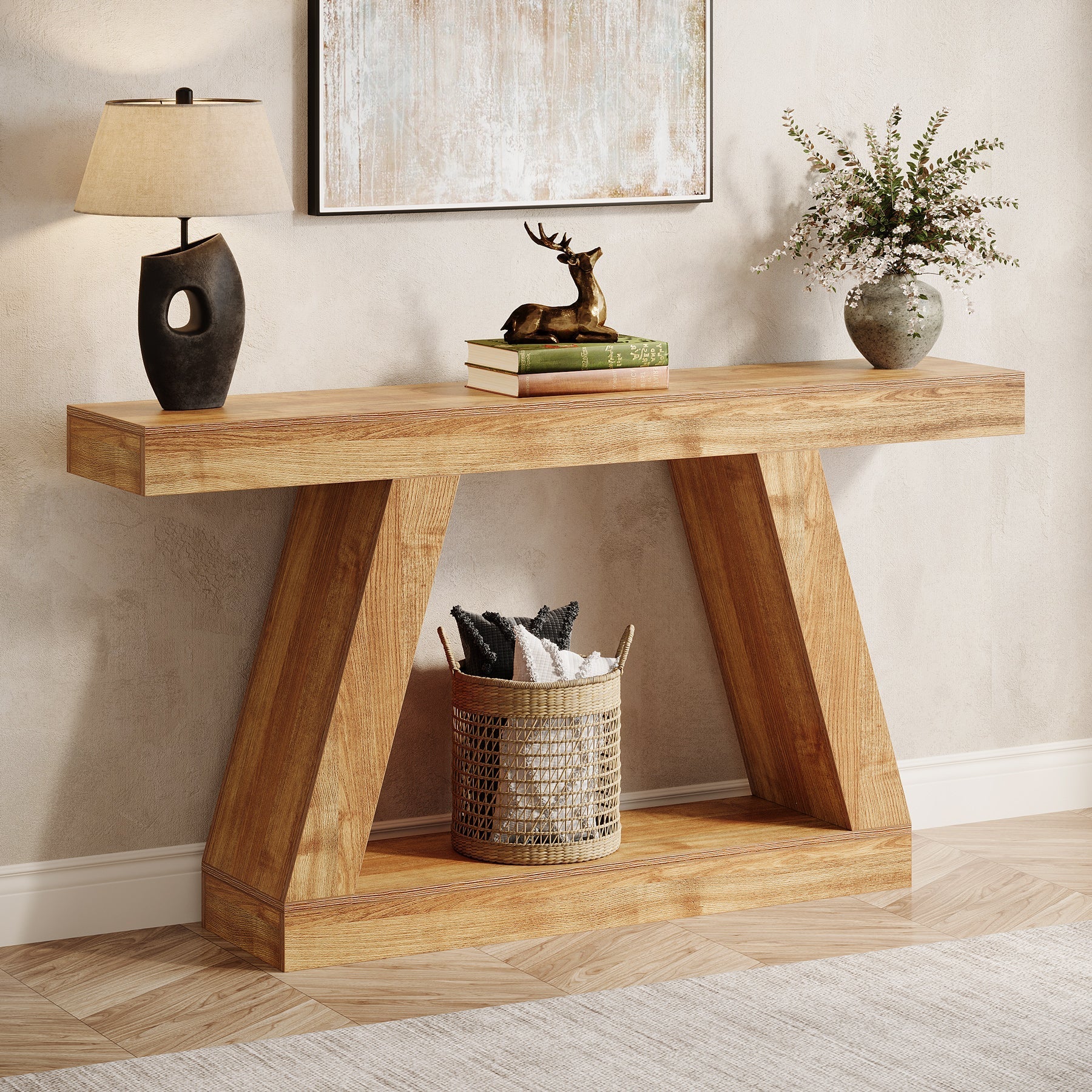 Farmhouse Console Table, 140 cm Sofa Table with Storage