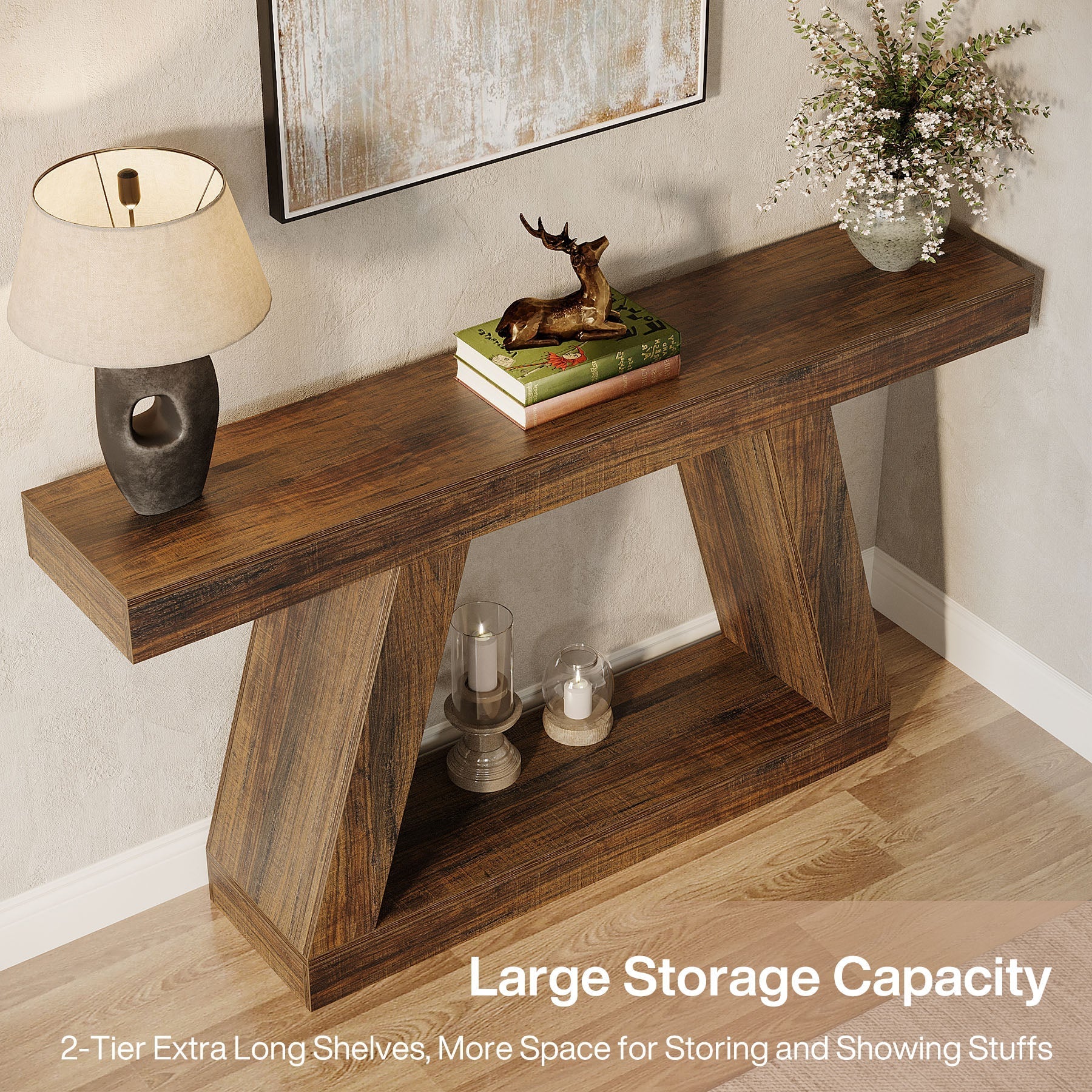 Farmhouse Console Table, 140 cm Sofa Table with Storage