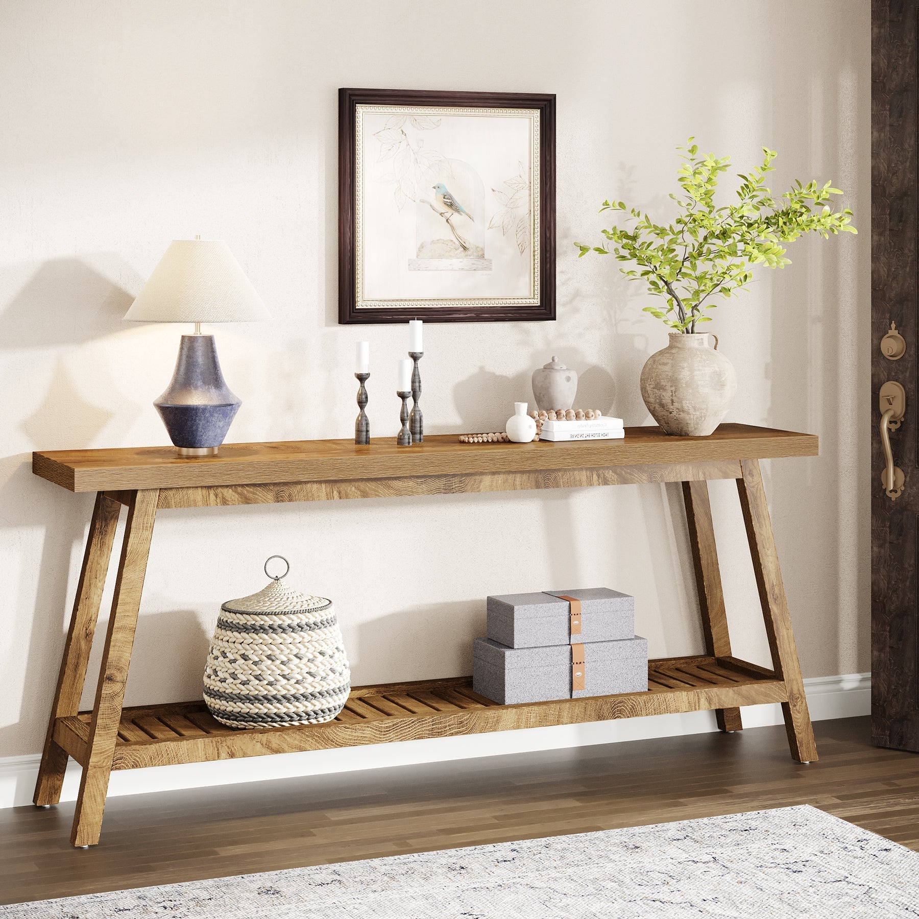 Farmhouse Console Table, 180 cm Entryway Table 2-Tier Sofa Table