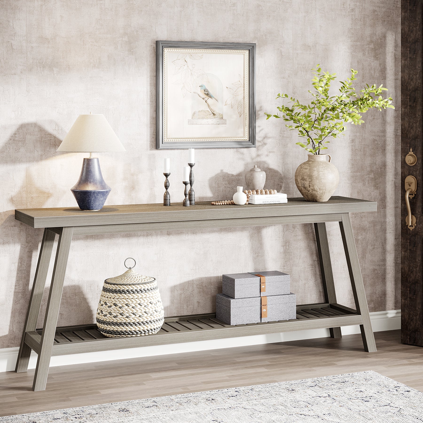 Farmhouse Console Table, 180 cm Entryway Table 2-Tier Sofa Table