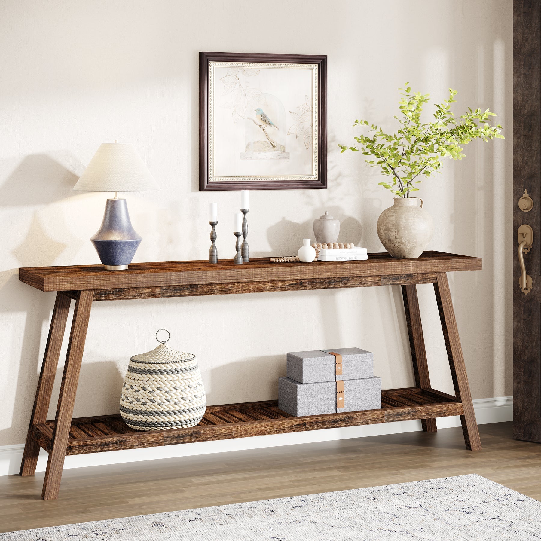 Farmhouse Console Table, 180 cm Entryway Table 2-Tier Sofa Table