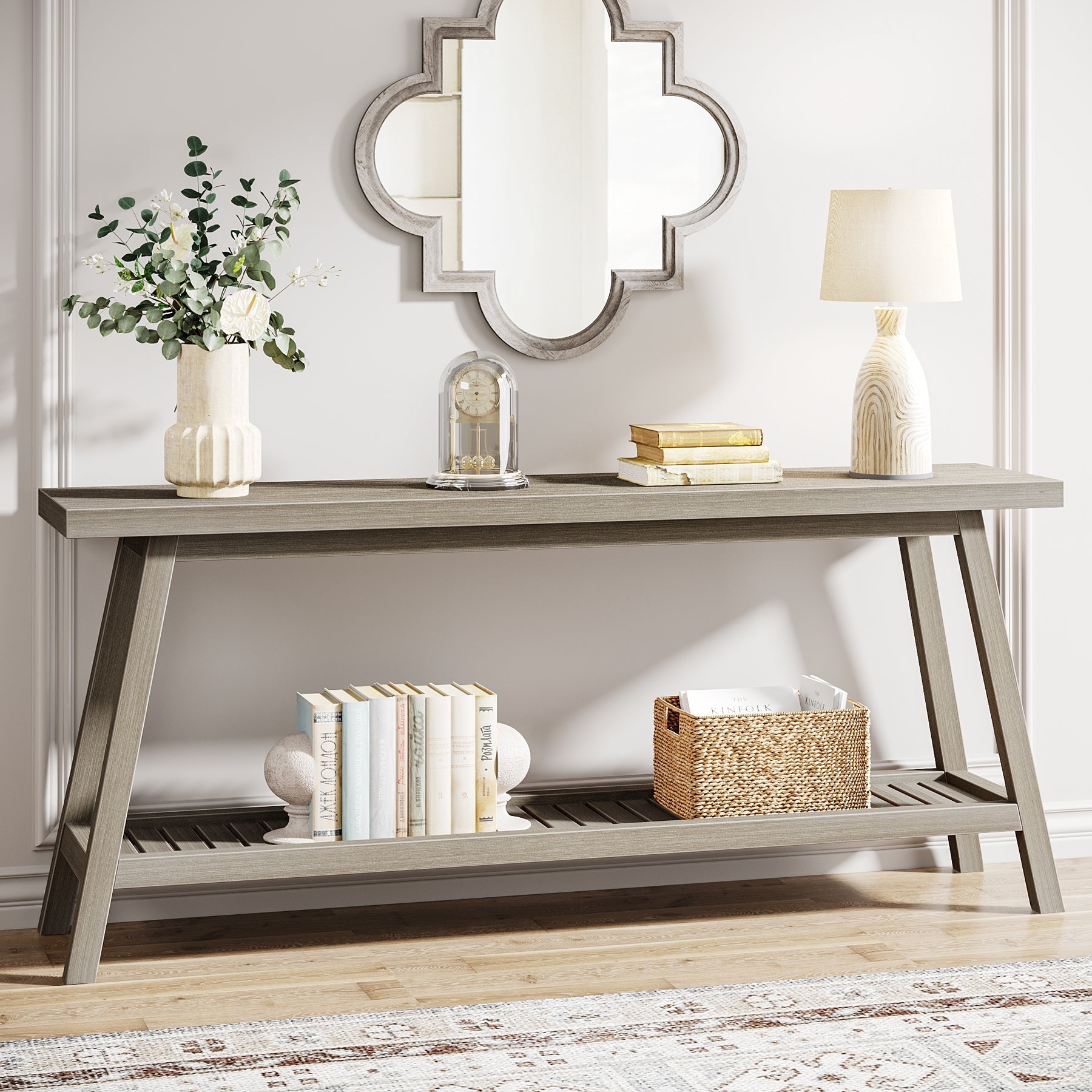 Farmhouse Console Table, 180 cm Entryway Table 2-Tier Sofa Table