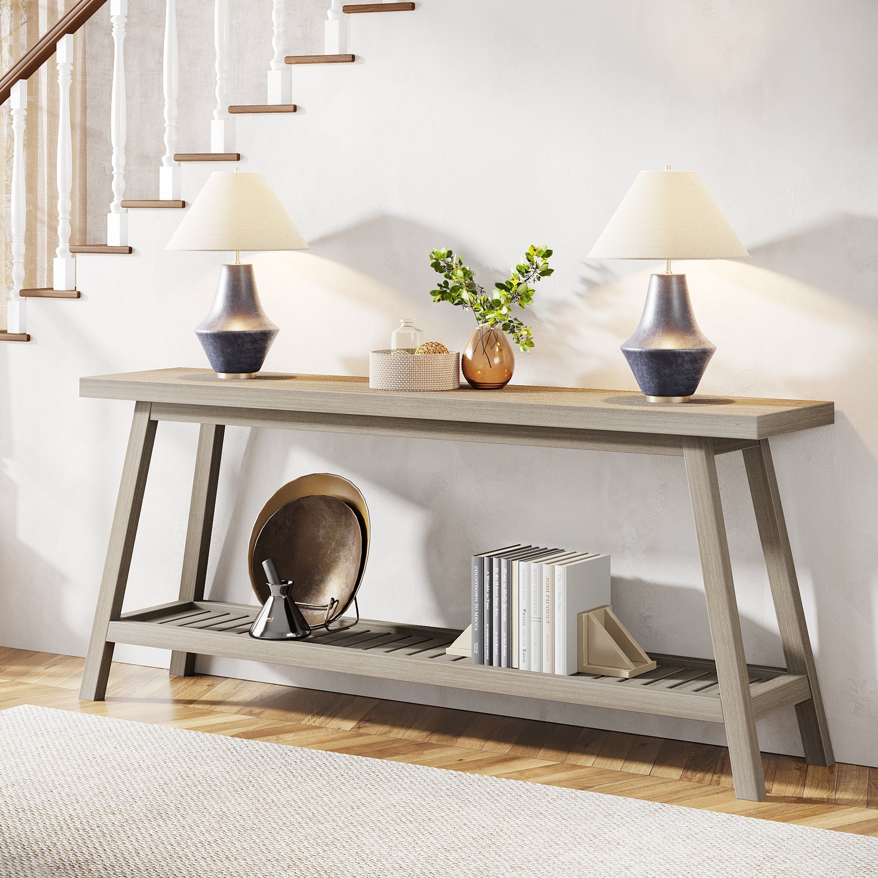 Farmhouse Console Table, 180 cm Entryway Table 2-Tier Sofa Table