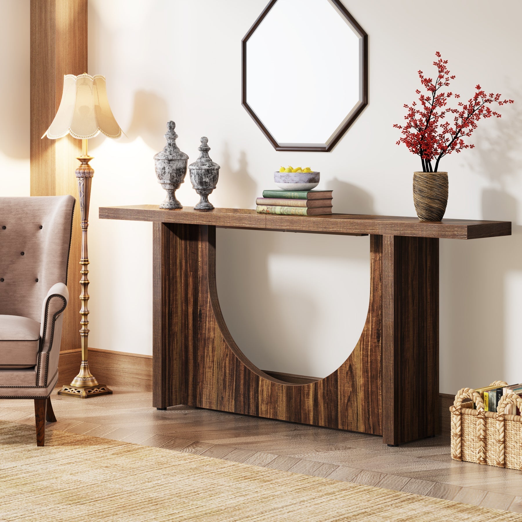 Farmhouse Console Table, 180 cm Wooden Hallway Foyer Table