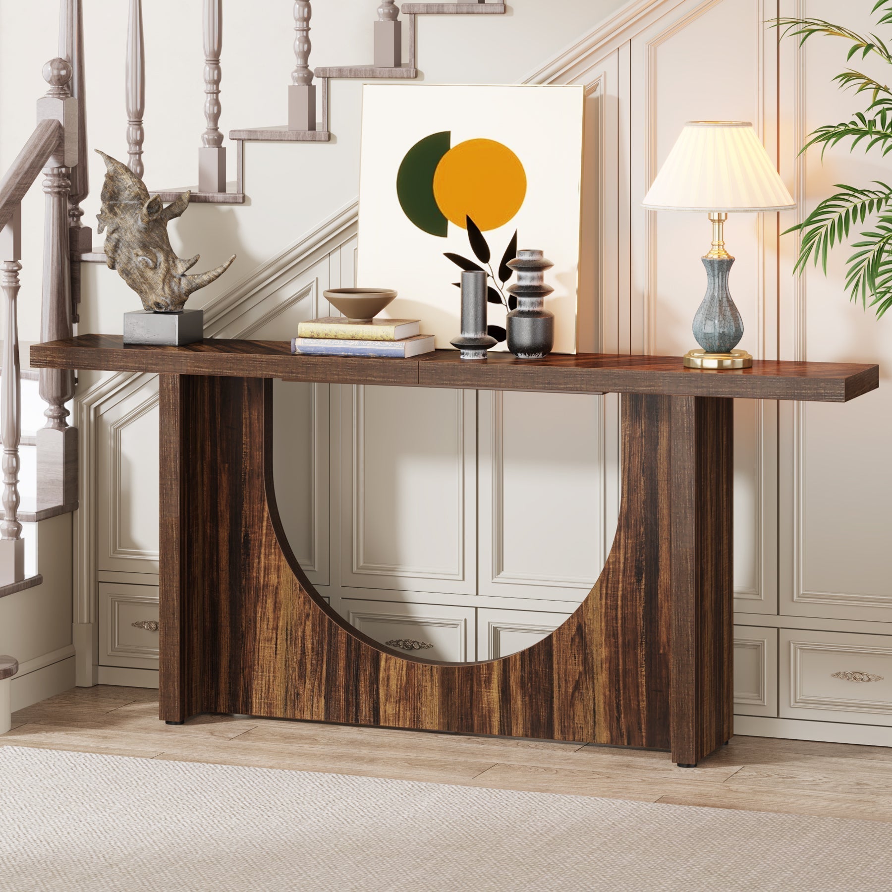 Farmhouse Console Table, 180 cm Wooden Hallway Foyer Table