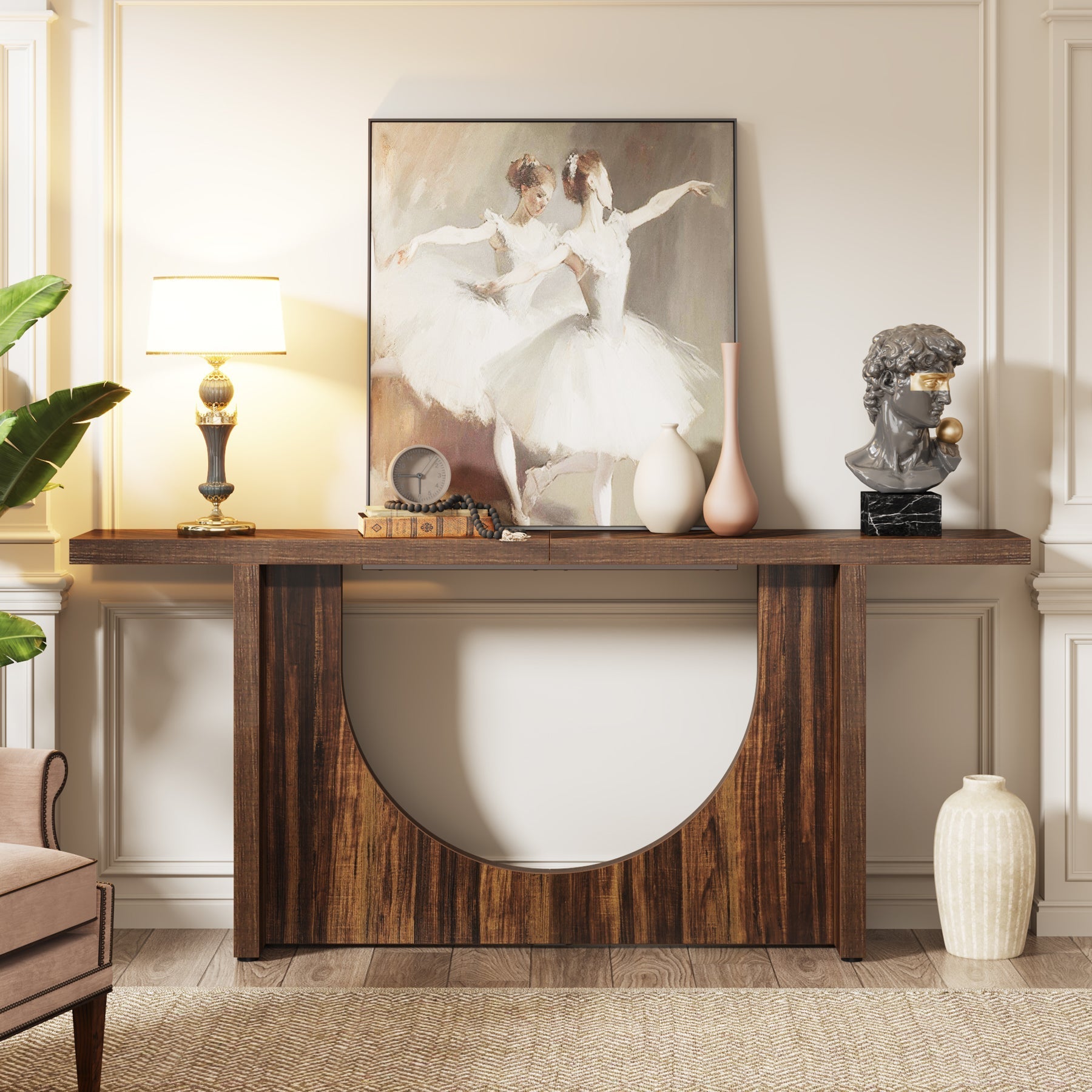 Farmhouse Console Table, 180 cm Wooden Hallway Foyer Table