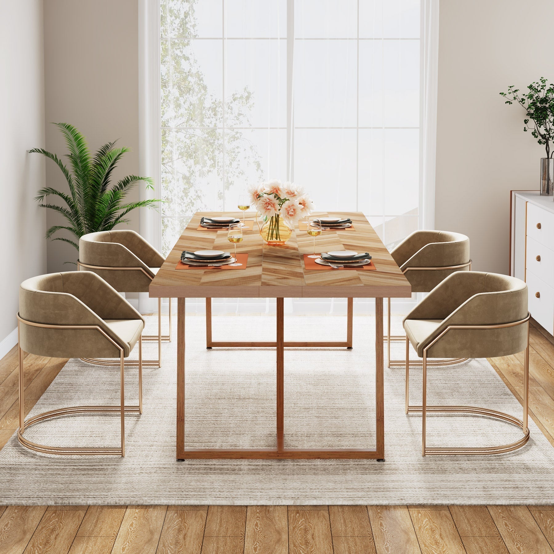 Farmhouse Dining Table for 6 to 8, 180 cm Rectangular Wood Kitchen Table