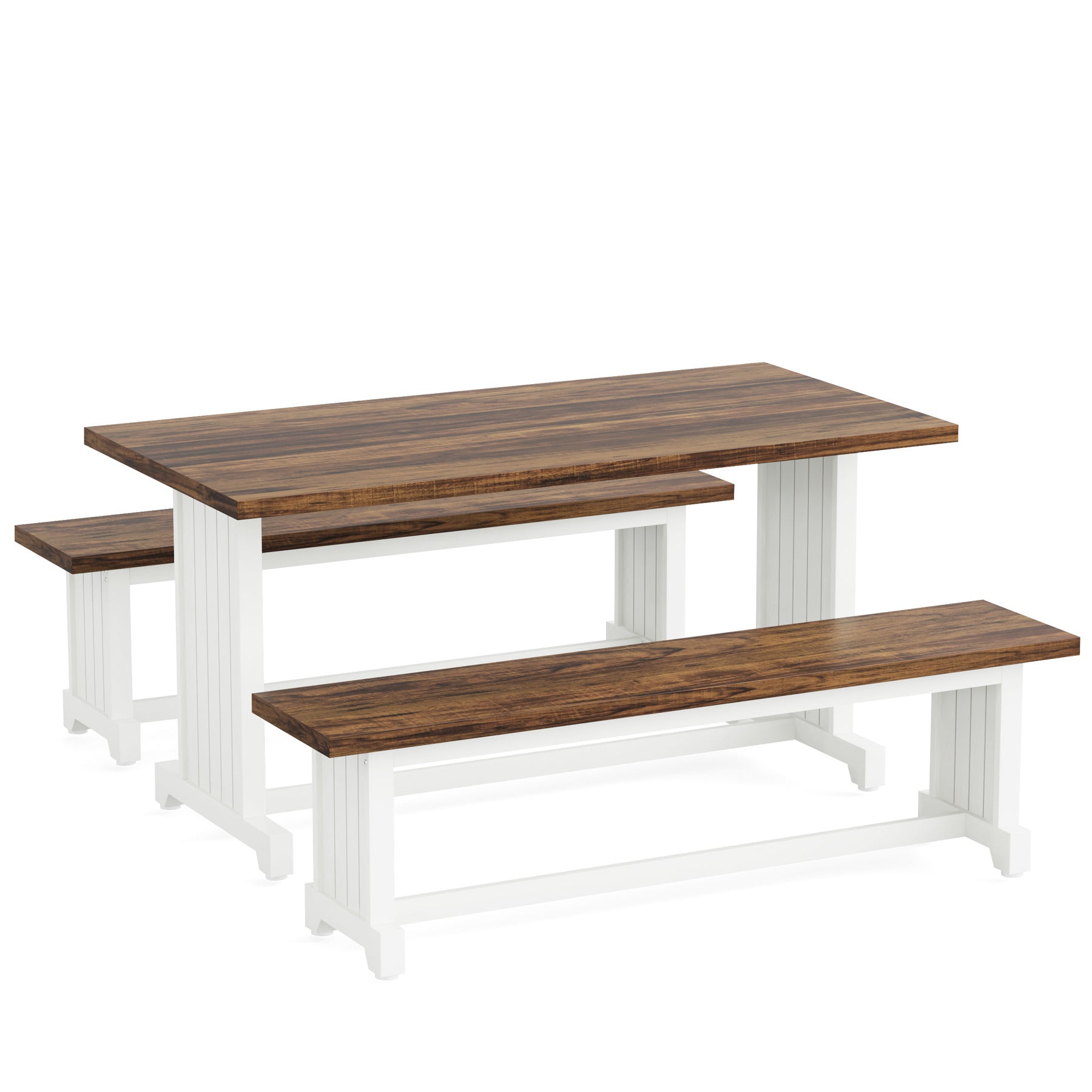 Farmhouse Dining Table Set, 120 cm Kitchen Table with 2 Benches