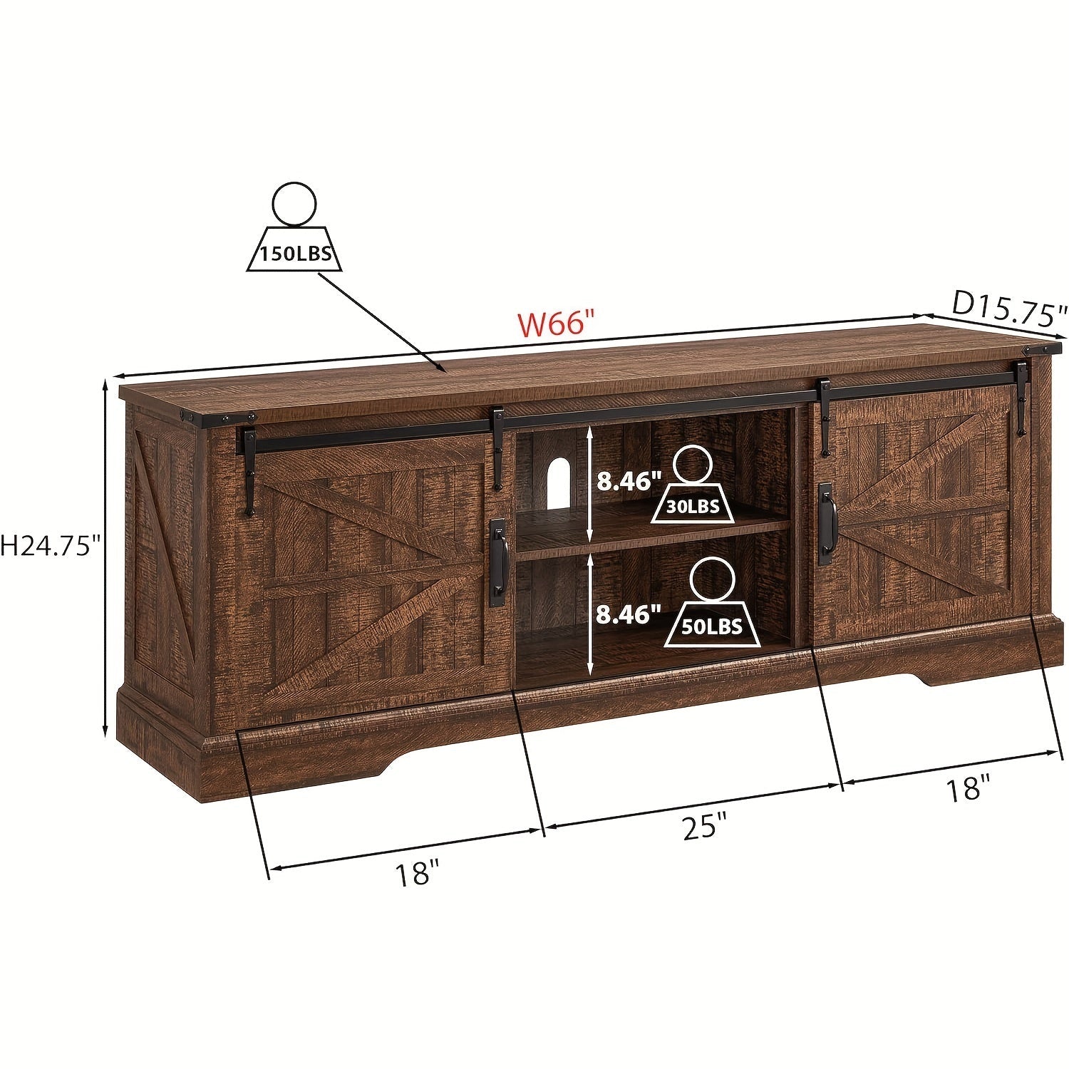 Farmhouse TV Stand for 75 Inch TV, Rustic Entertainment Center w/Sliding Barn Door Wood Media Console Cabinet 66 Inch Long Television Stands for 70 Inch TVs