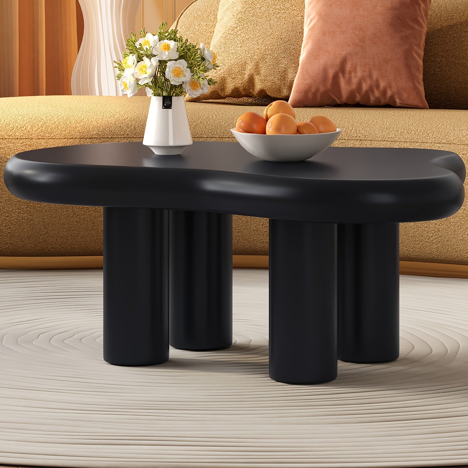 Cloud Coffee Table, Modern Black Coffee Table For Living Room, Cute Irregular Indoor Tea Table With 4 Legs, Easy Assembly