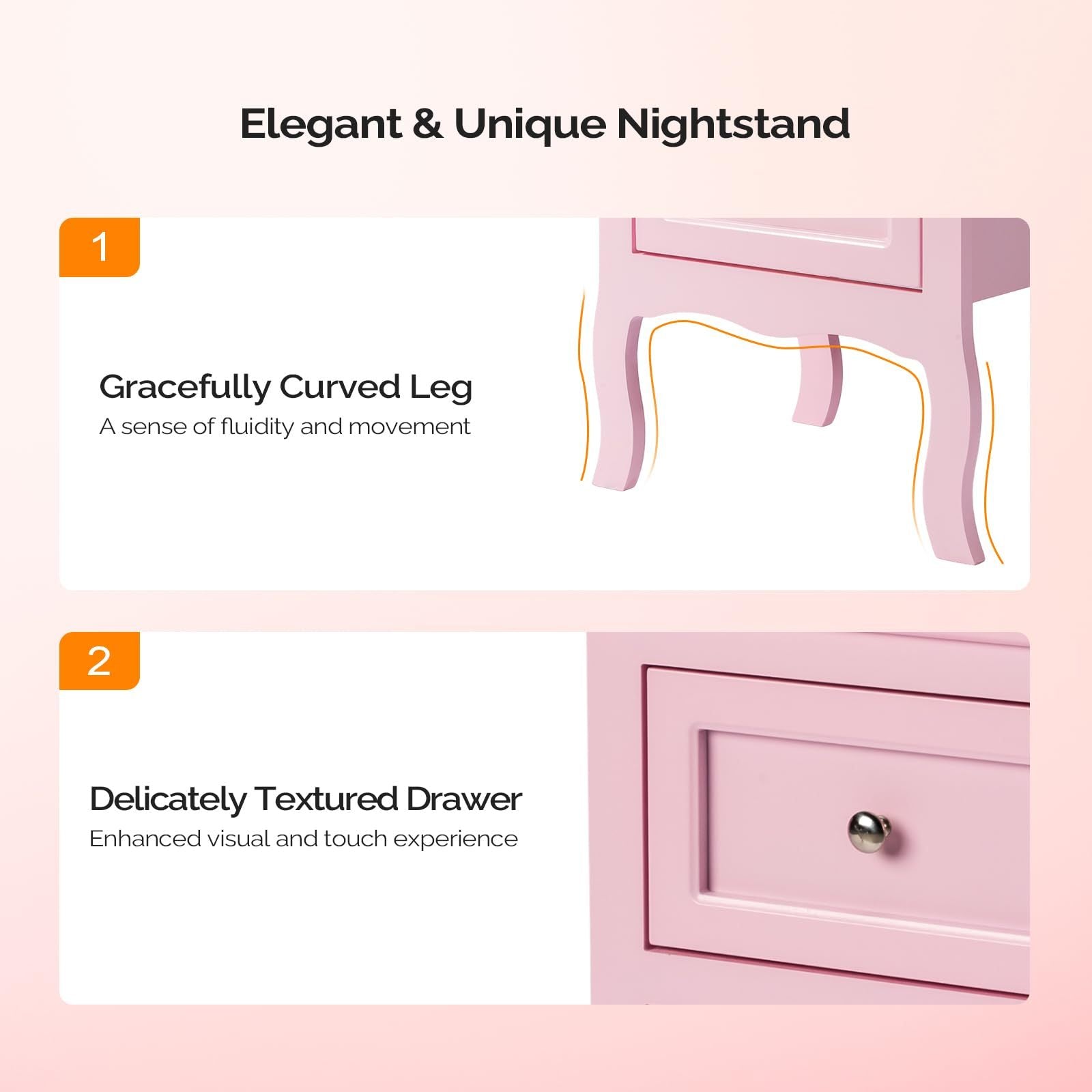 Nightstand with 2 Drawers, Night Stands for Bedrooms, Small Bed Side Table/ Night Stand with Drawers for Small Spaces