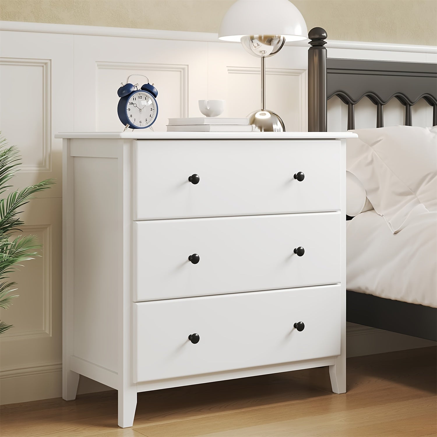 Dresser with 3 Drawers Wood Drawer Chest with Metal Handle&Slide for Bedroom/Living Room/Bathroom/Hallway, White