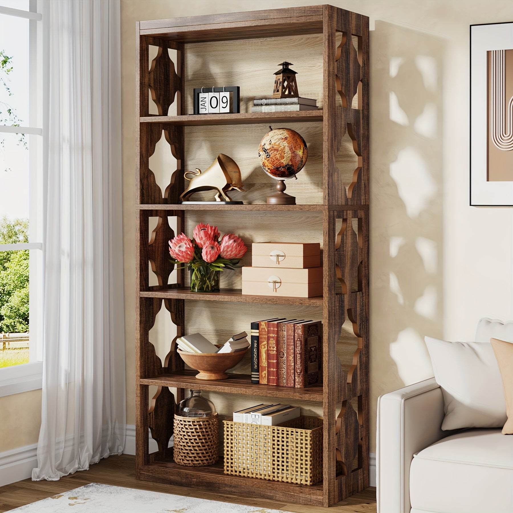 6-Tier Bookcase, 179cm Tall Freestanding Bookshelf with Storage Shelves, Open Bookcase Wood Display Shelving Unit for Living Room