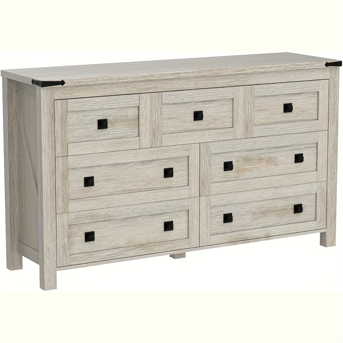 Farmhouse 7 Drawers Dresser for Bedroom, Wood Rustic Dresser TV Stand, Storage Organizer, Dresser Chest of Drawers for Living Room, Hallway