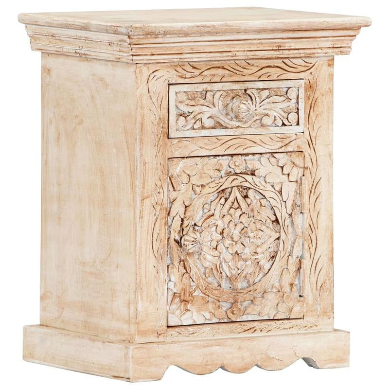 1pc Handcrafted Carved Wooden Bedside Cabinet, Multifunctional Hardwood Nightstand with Storage, Vintage Style, No Electricity Required, Sturdy & Durable, Fits in Small Spaces, Under 27" Height