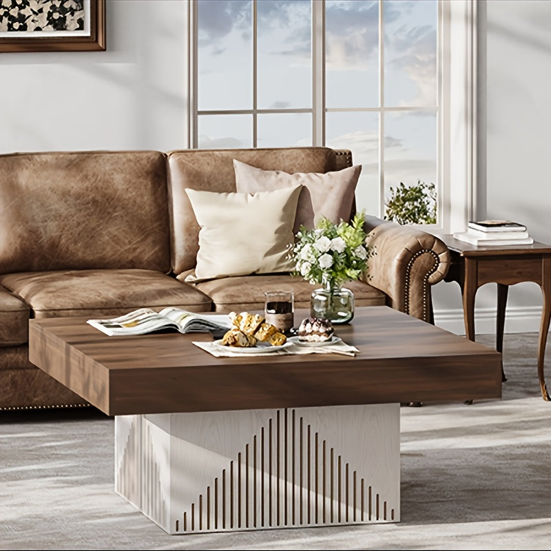 Modern 91cm Square Coffee Table - Scratch-Resistant Engineered Wood, Brown & White Centerpiece for Living Room