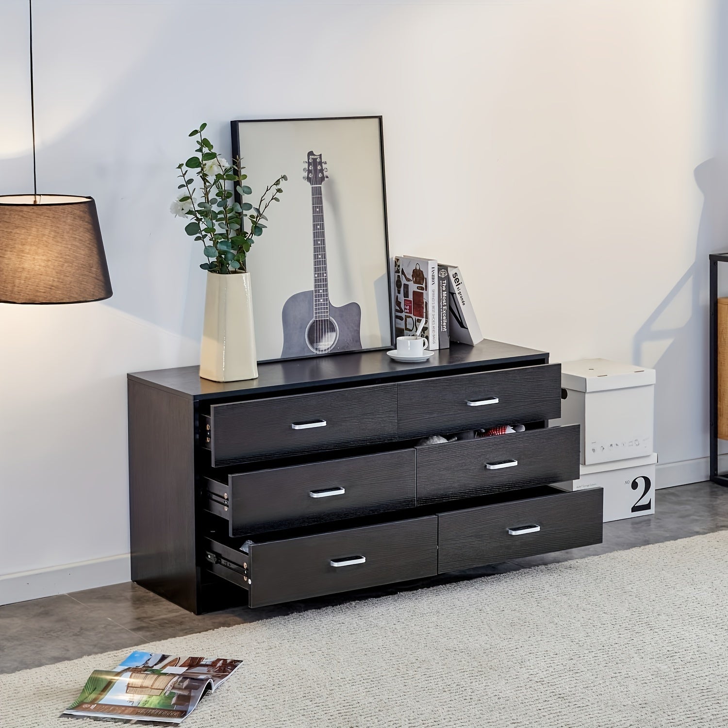 6-Drawer Modern Black Dresser - Spacious Chest Of Drawers With Ample Storage For Perfect Bedroom Furniture, Suitable For Living Room Or Hallway Decoration, Durable & Spacious, Long-Lasting Build For Effortless Organization