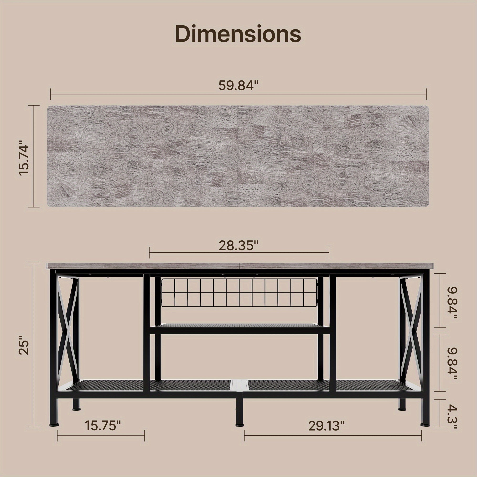 Industrial TV Stand, 152cm Wide, Perfect For 55-65 Inch TVs, 3-Tier Media Entertainment Center With Stylish Open Shelves, Sturdy Metal Frame - Ideal For Living Room, Bedroom, Or Office Use, Gray