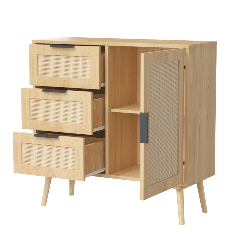 Modern Rattan Wood Dresser Wood Storage Cabinet Sideboard for Bedroom, Living Room, Entryway, Hallway, Storage Drawer Units