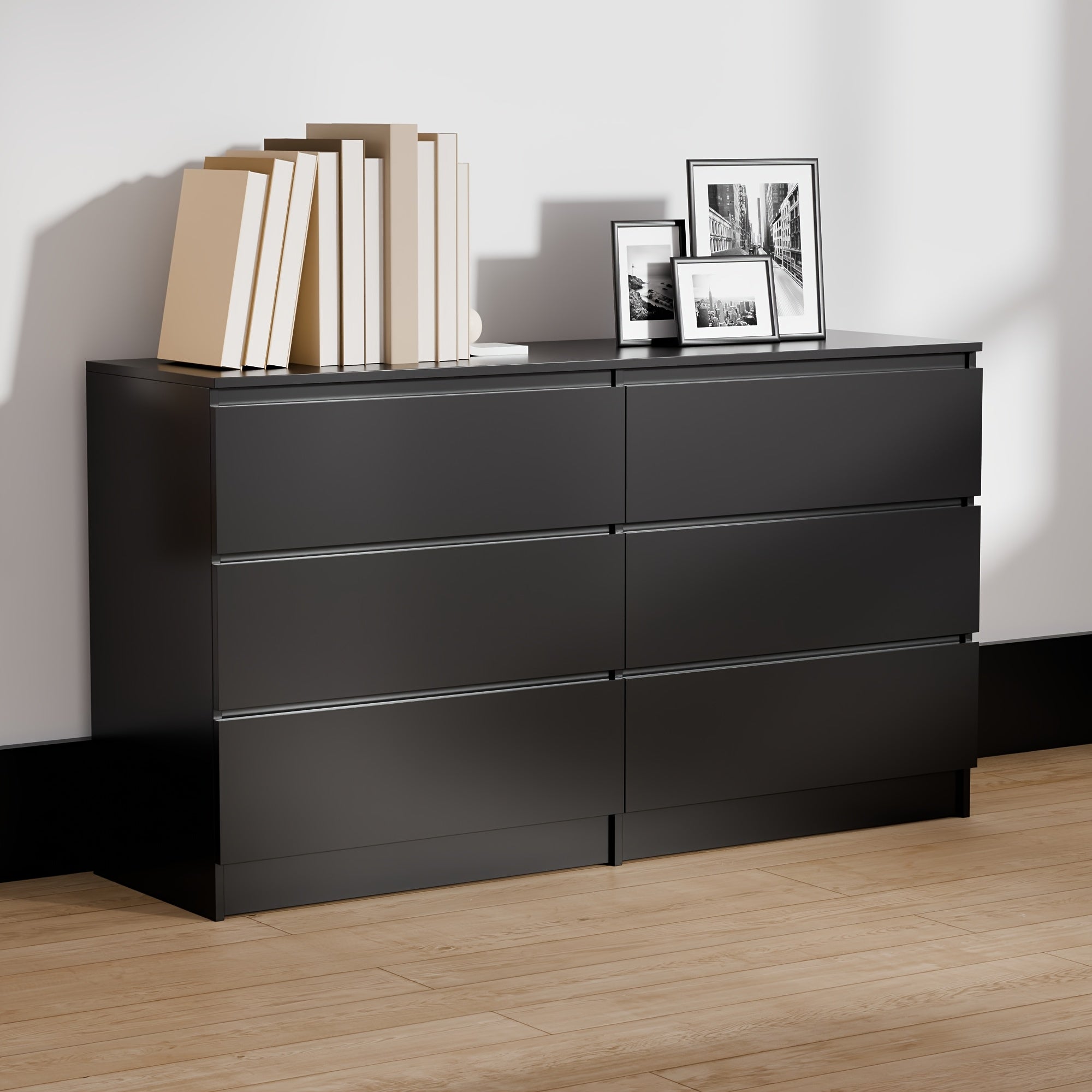 Spacious 6-Drawer Dressing Table - Large Capacity, Multifunctional Storage Cabinet for Bedroom & Living Room, Contemporary Black Wood Design