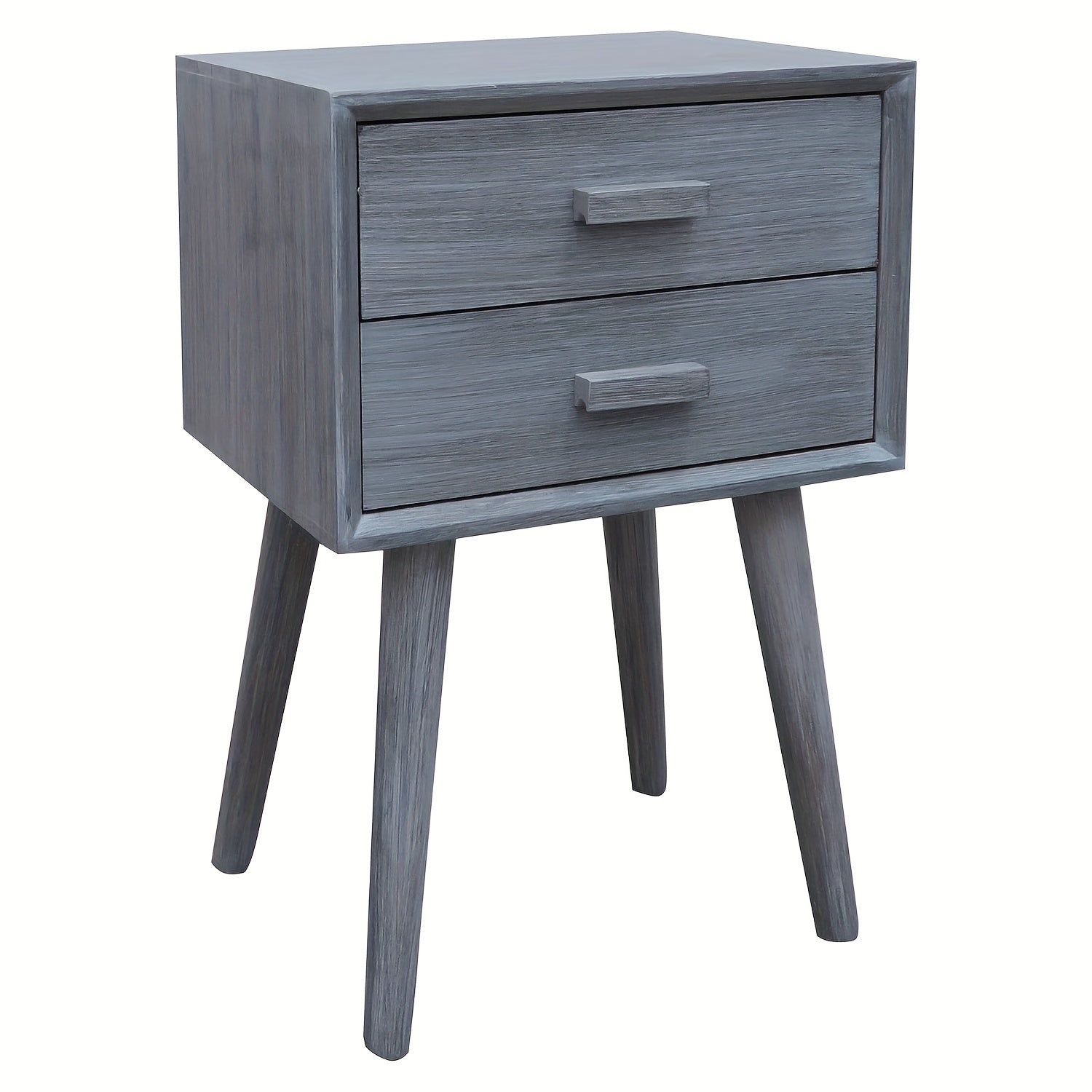 Solid Wood Nightstand Mid-Century Modern Bedside Table with 2 Storage Drawer Small Solid Wood Frame Side End Table for Bedroom Living Room