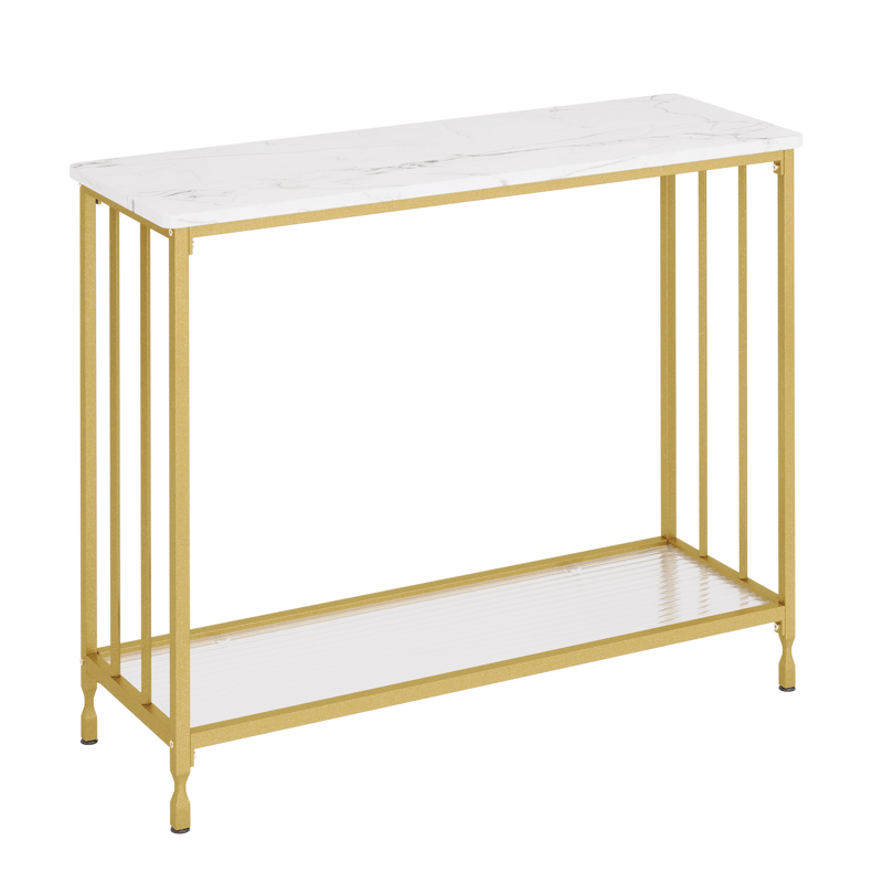 Console Table, Behind Couch Table, Industrial Hallway Table with Glass Shelf and Metal Frame, Narrow Entryway Table, Narrow Console Table, for Hallway, Living Room, Bedroom 105.5X30X81.0cm