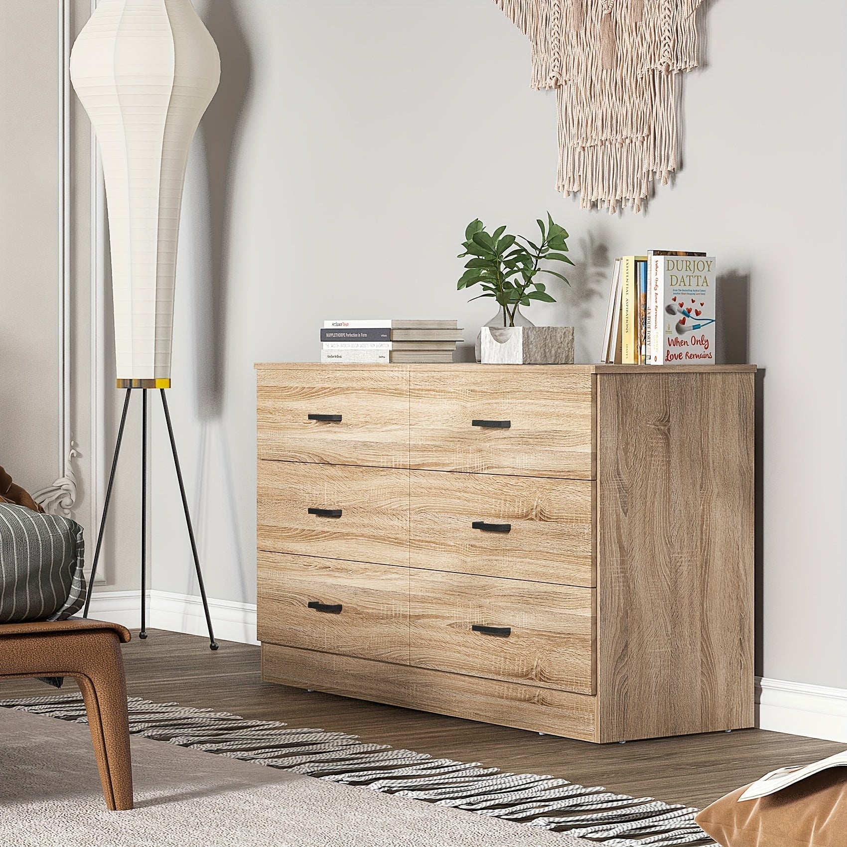 6 Drawer Dresser For Bedroom With Deep Drawers, Large Wood Dressers & Chest Of Drawers Handle Free, Modern Long Dressers For Closet Living Room