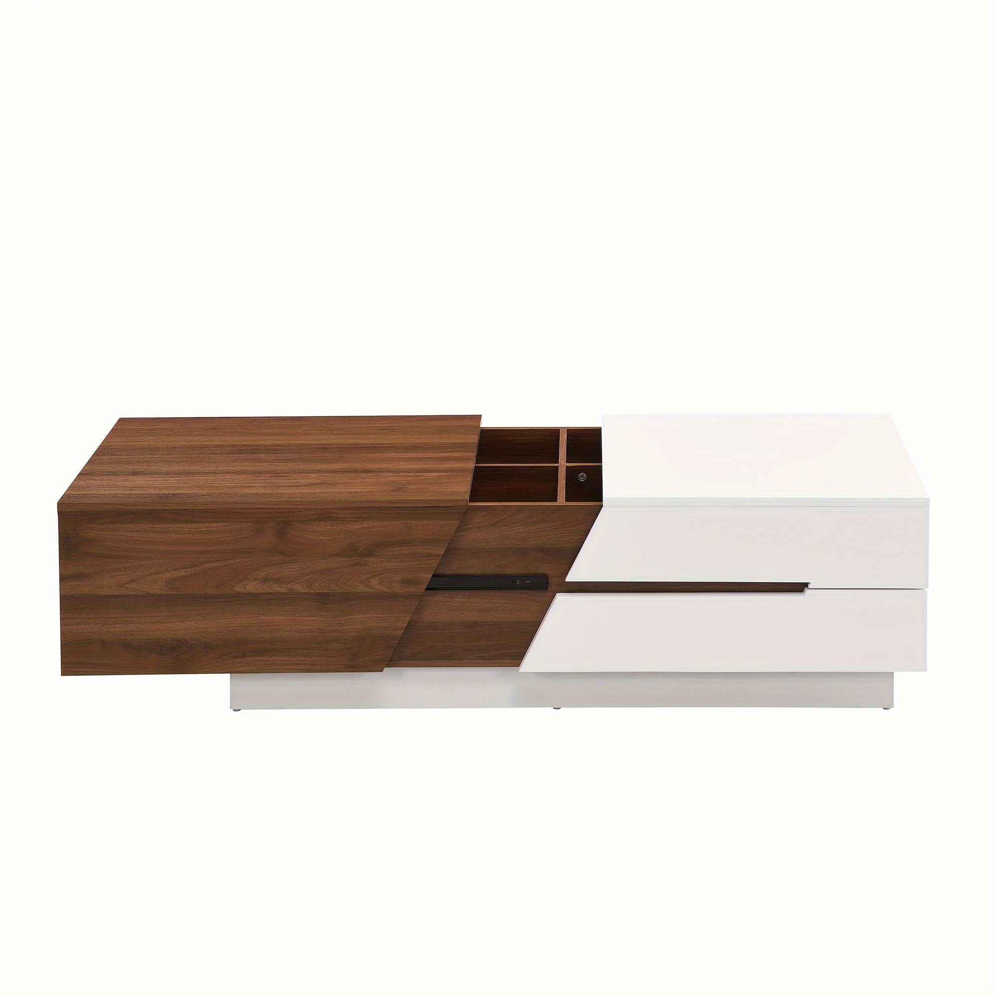 Modern Extendable Sliding Top Coffee Table With Storage In White&Walnut