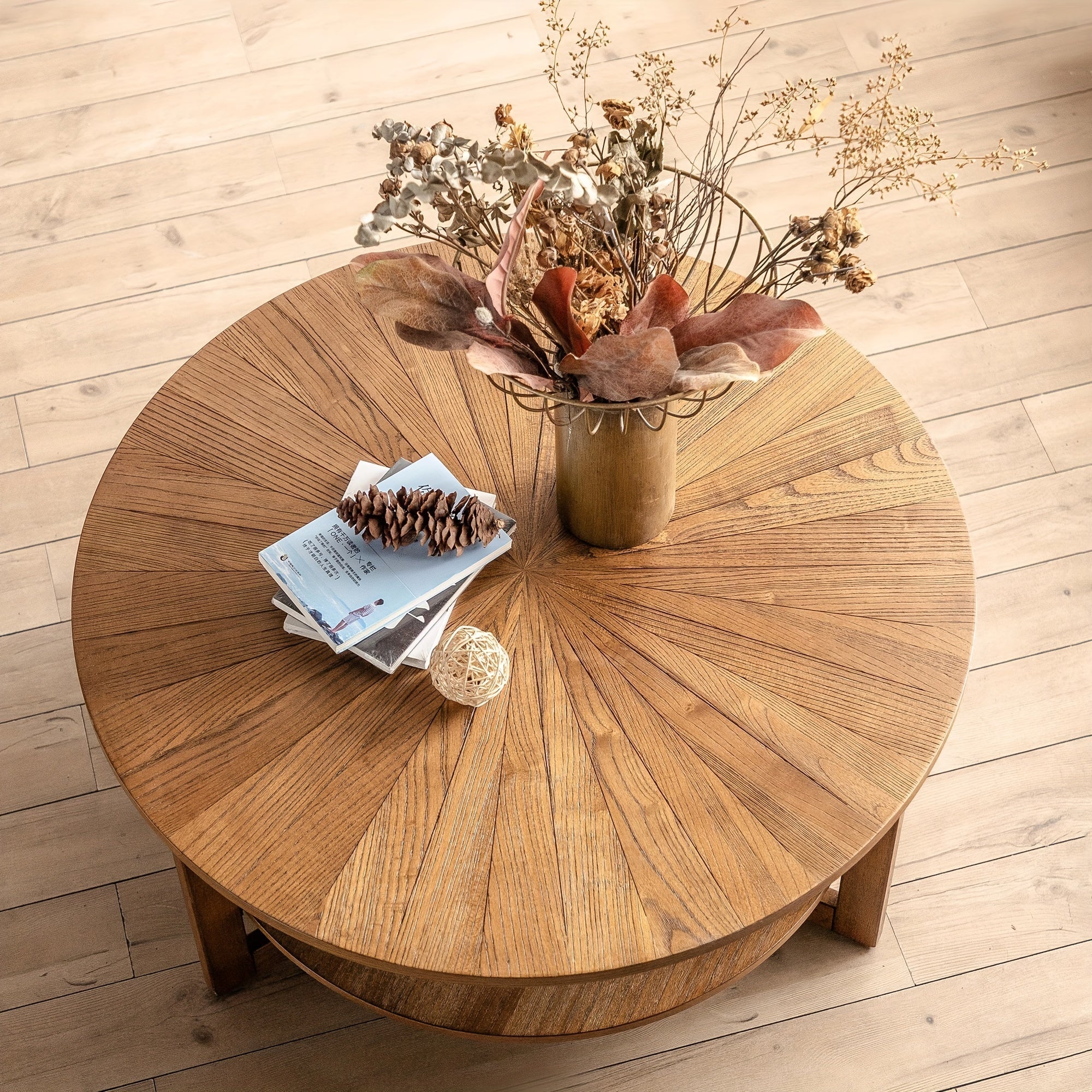 Rustic 2-Tier Round Wooden Coffee Table with Storage - Easy Assembly, Perfect for Living Room & Apartment Decor