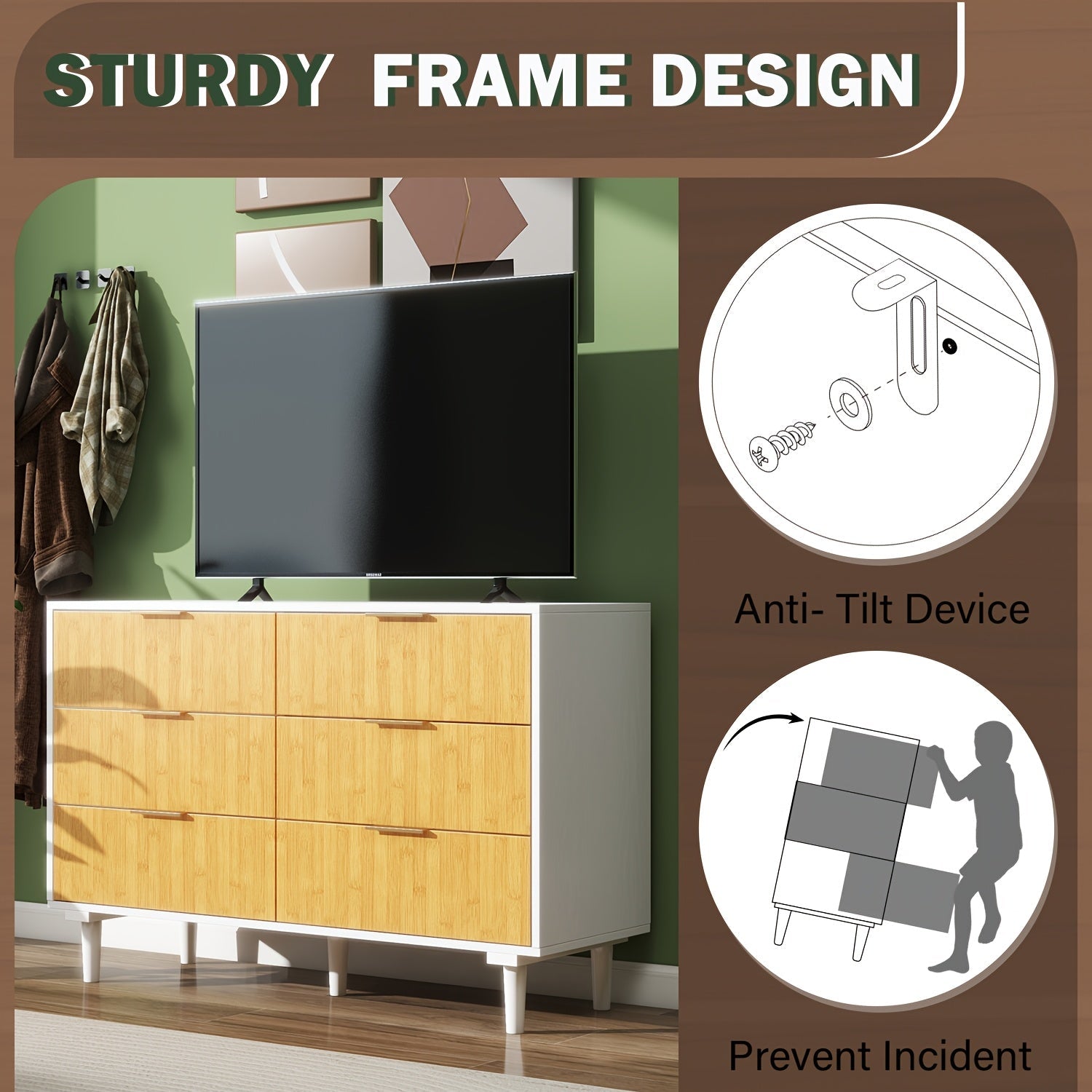 3 Drawer Dresser For Bedroom, Modern Chest With Deep Drawers