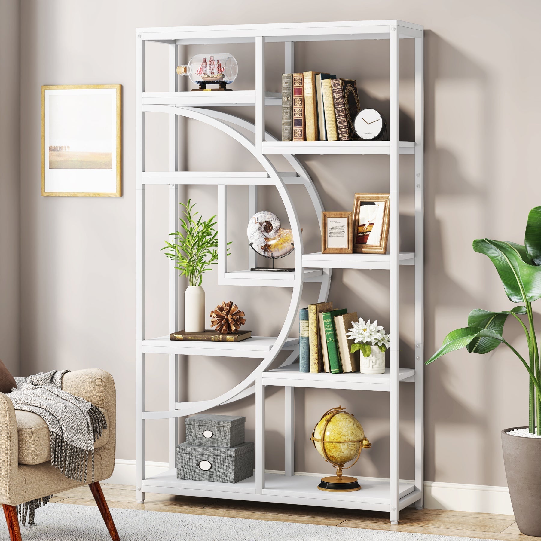 Freestanding Bookshelf, 175 cm Etagere Bookcase with 9 Open Shelves