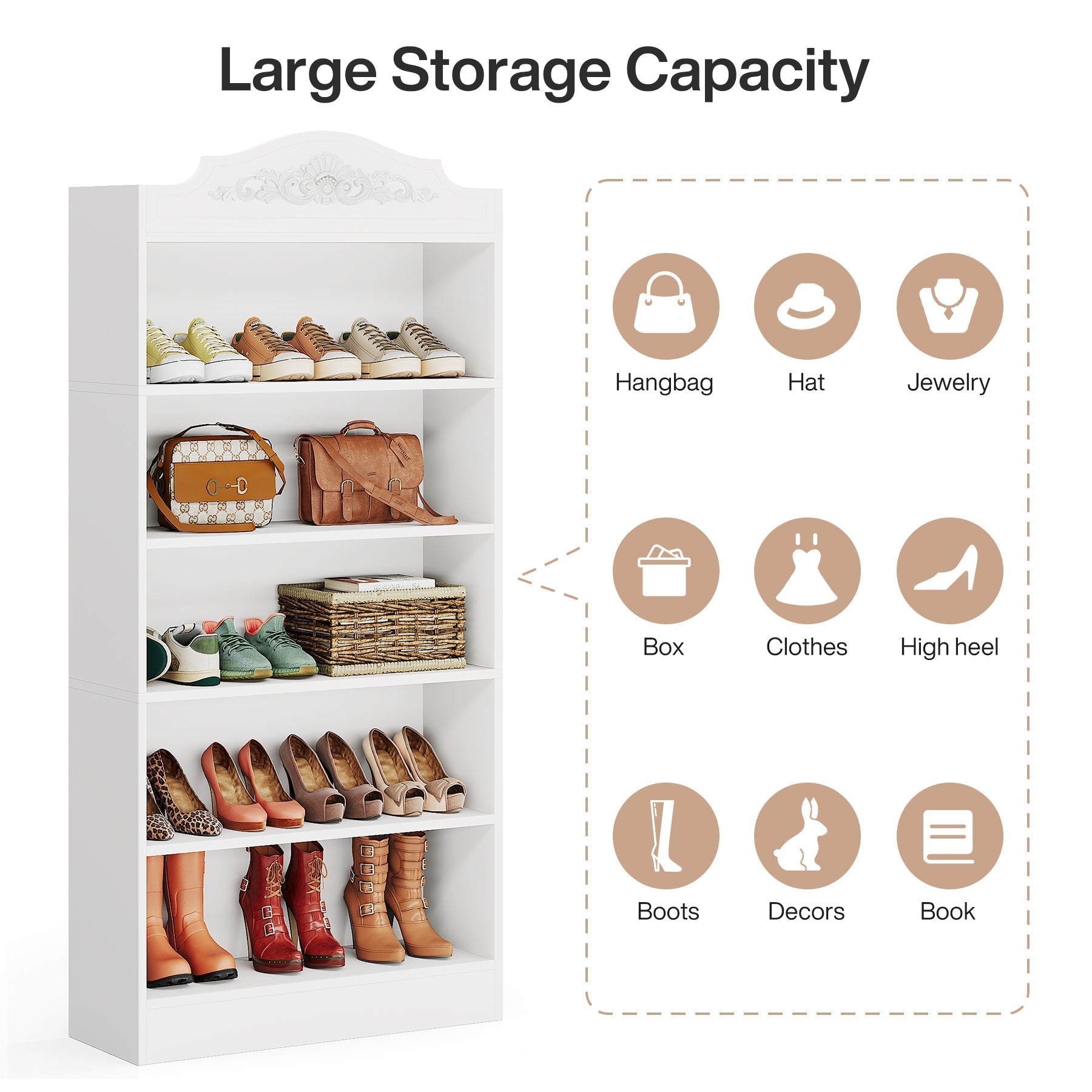 Freestanding Shoe Cabinet, 185 cm Wood 5 Tiers Shoe Storage Rack